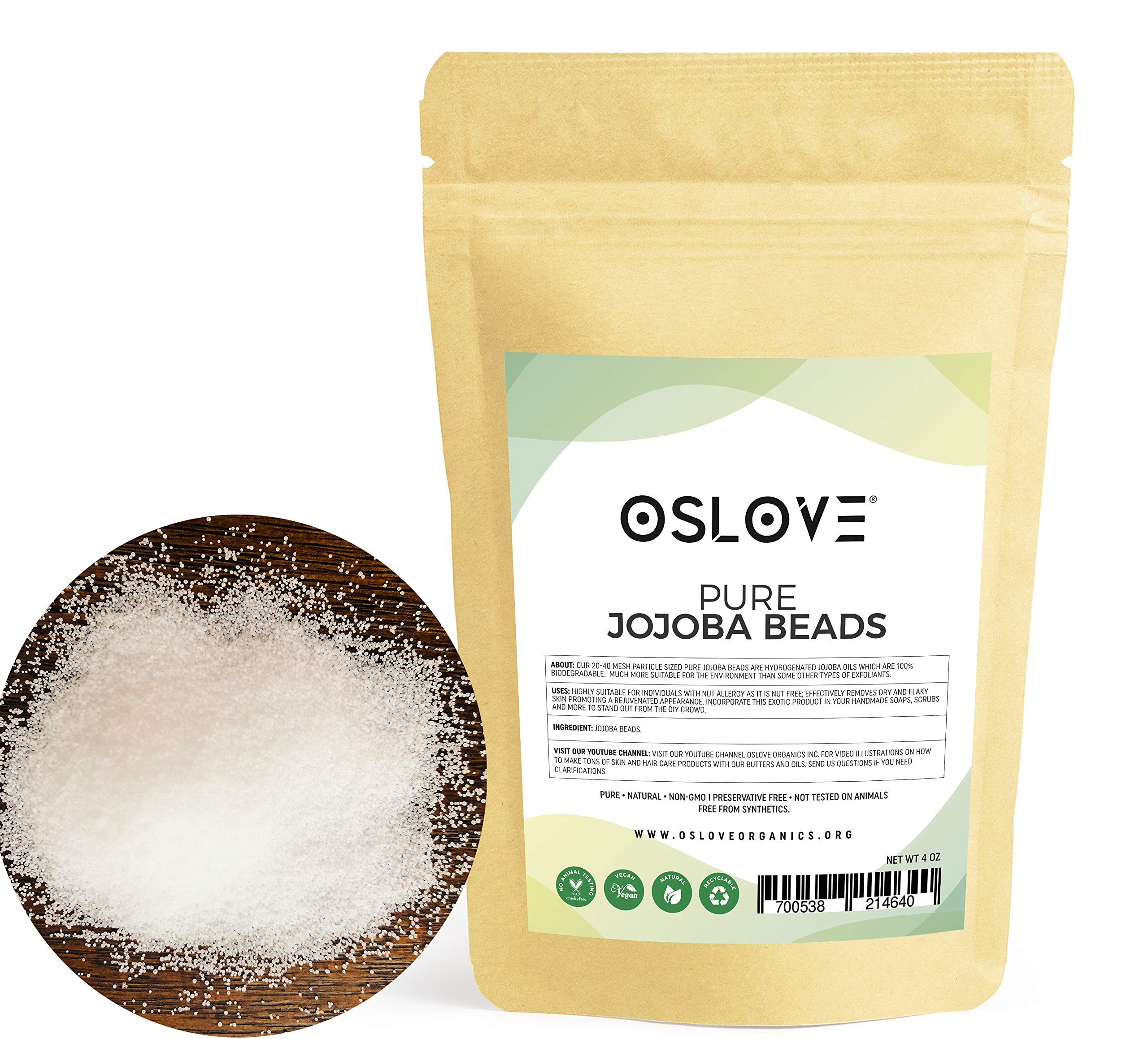 Oslove Organics Pure Jojoba Beads - 40 Mesh Size Cleanses and Exfoliates S - Oslove Organics Official Product View 2