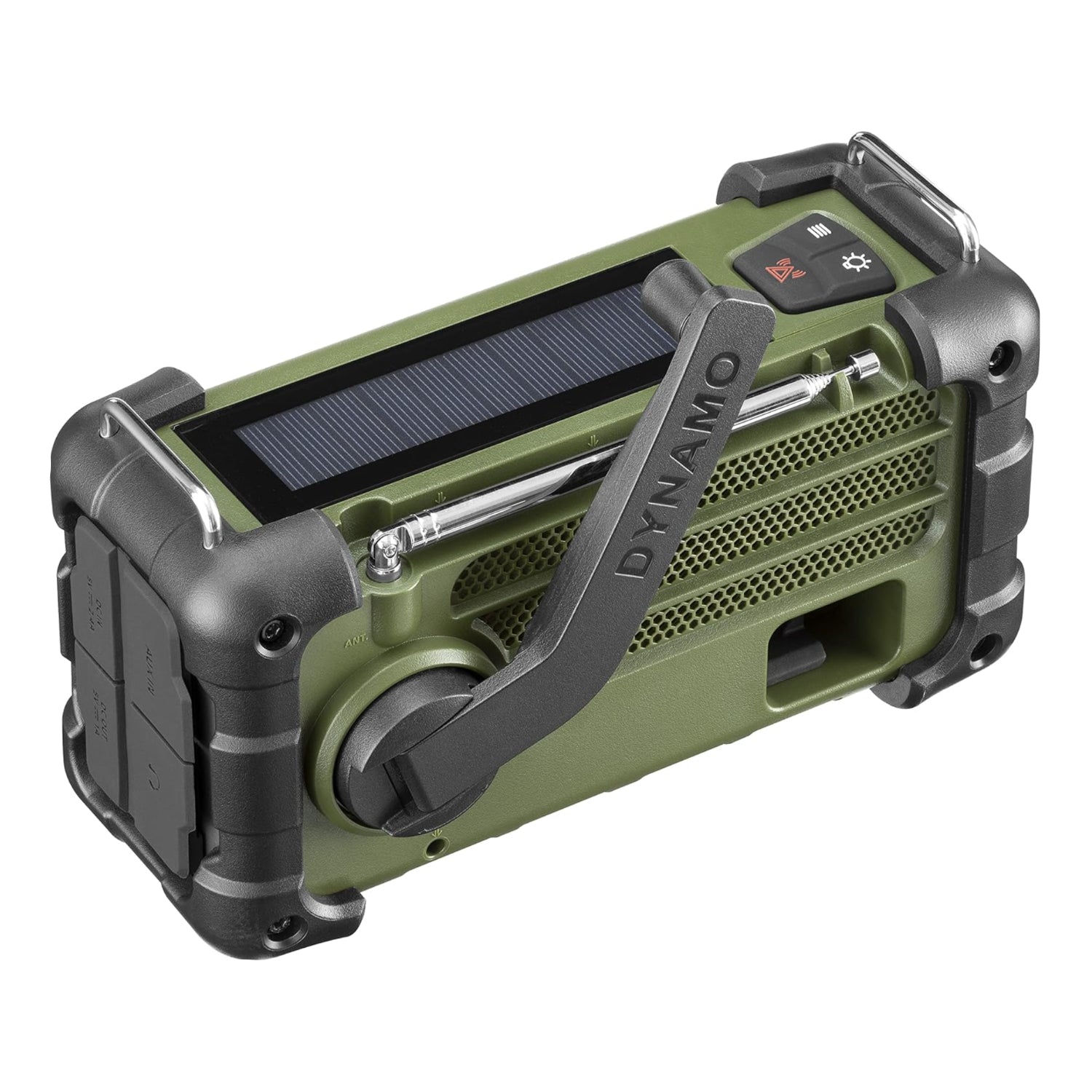 Sangean MMR-99 emergency radio with digital tuning, AM/FM, Bluetooth, AUX, weather alert, and multiple power sources.