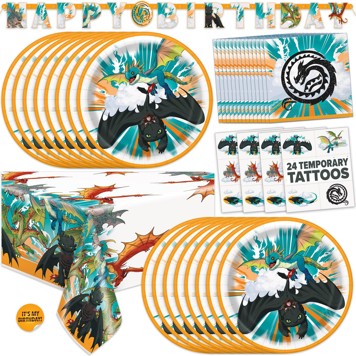 How to Train Your Dragon Party Supplies with Banner Tattoo - Unique Official Imagery - 1