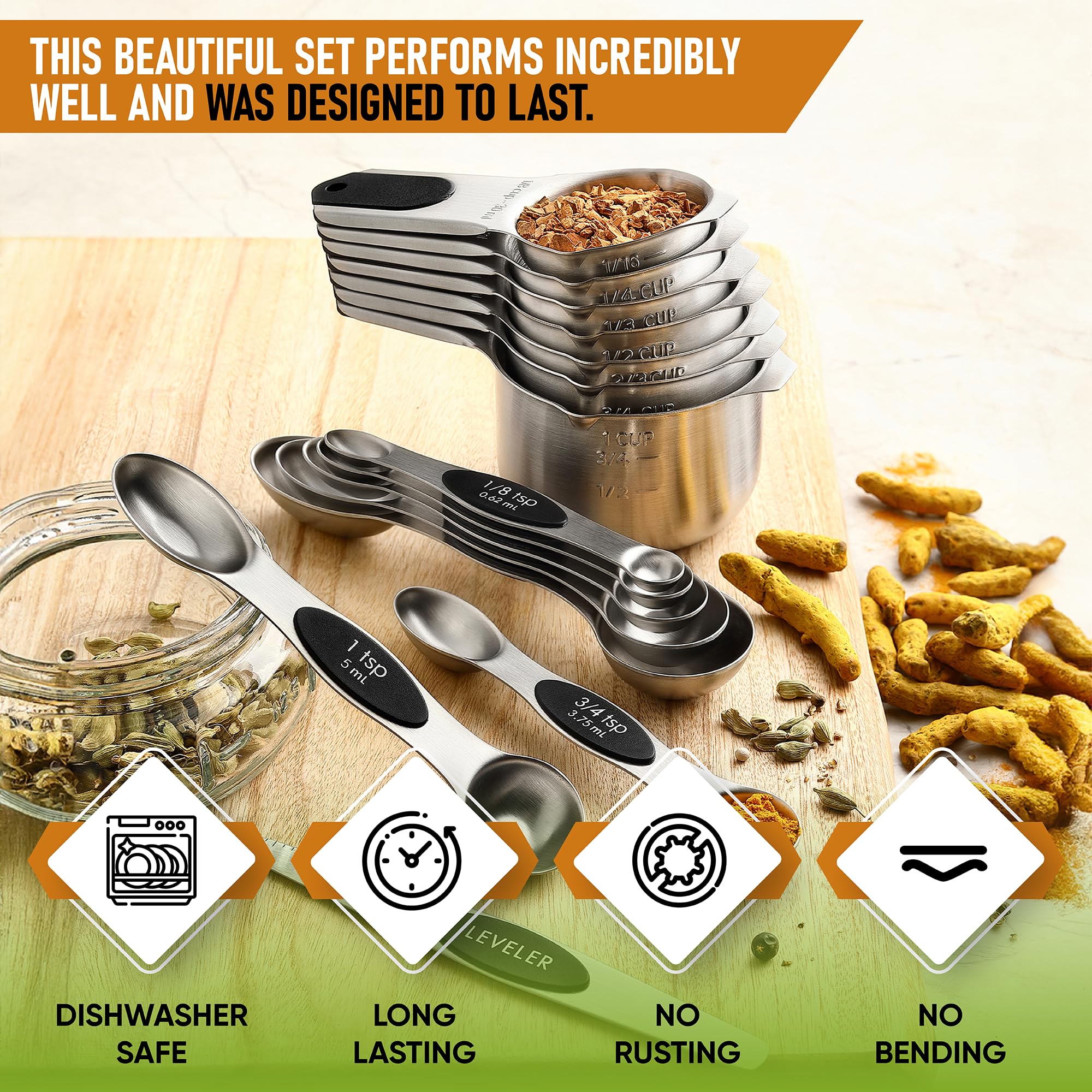 Spring Chef Magnetic Measuring Cups & Spoons Set of 15 with Level by Spring Chef - Angle View 4