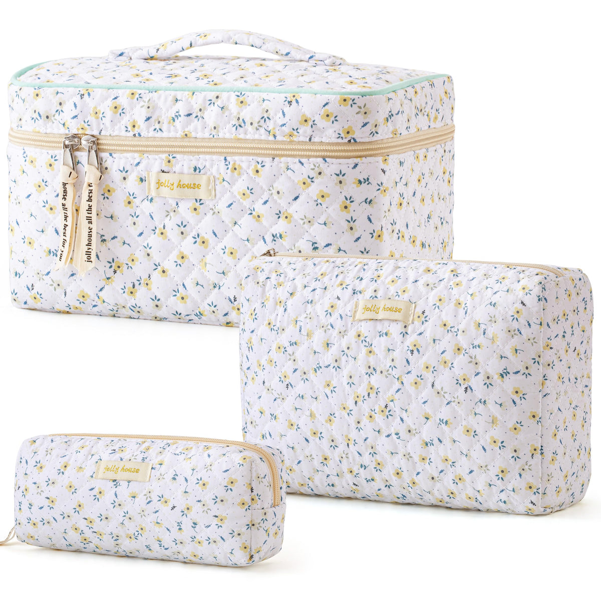HBselect Quilted Makeup Bag 3Pcs Cotton Large Travel Makeup - HBselect Official Imagery - 1