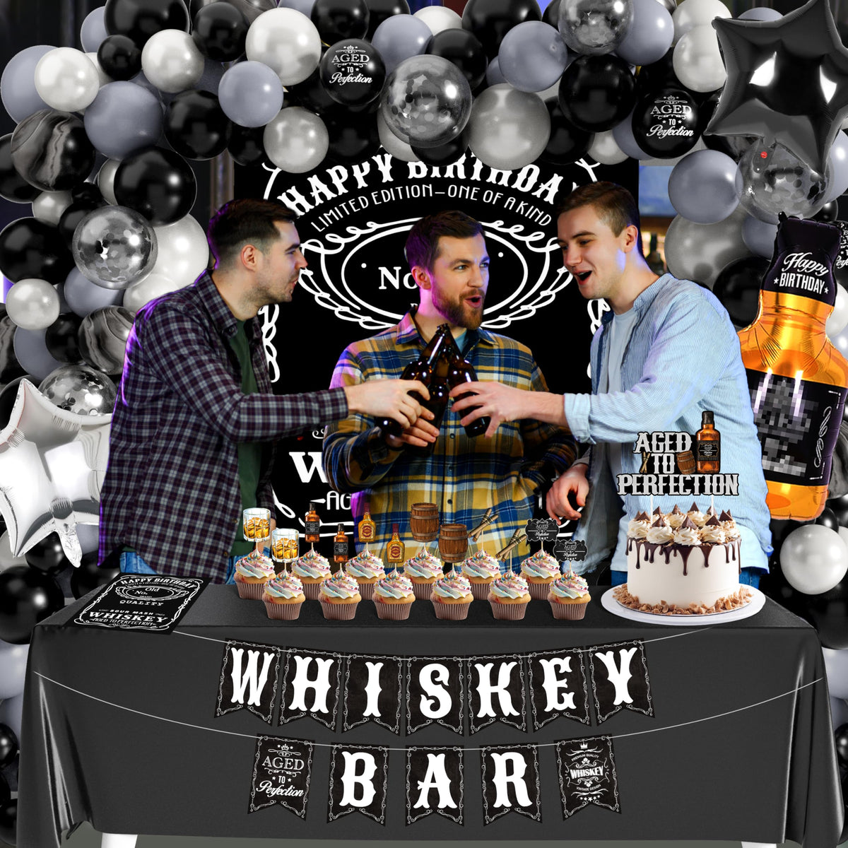 Whiskey Birthday Decorations for Men Aged to Perfection - BORAMDO Official Imagery - 8