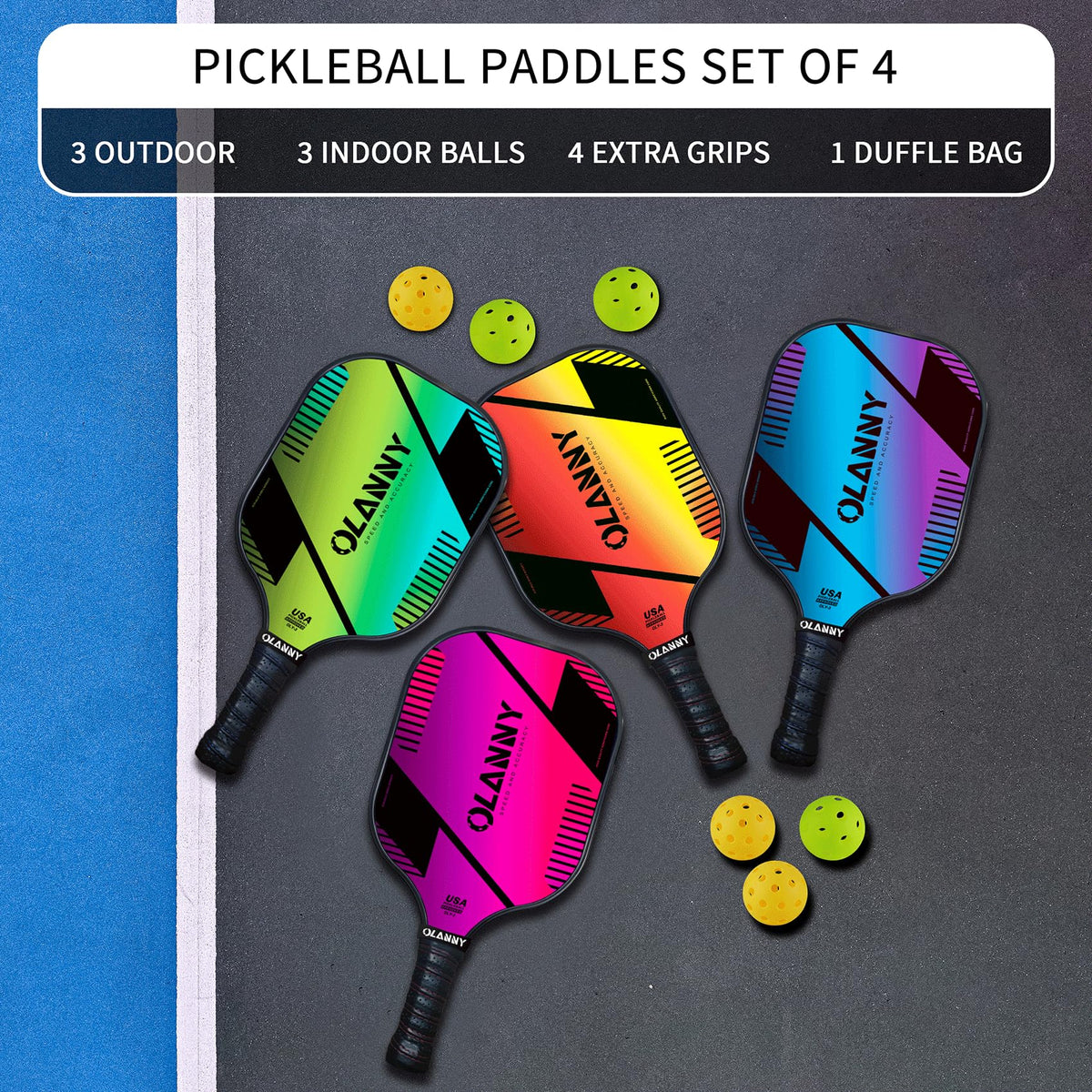 OLANNY Graphite Pickleball Paddles Set Premium Rackets Fiber - OLANNY Official Imagery - 8