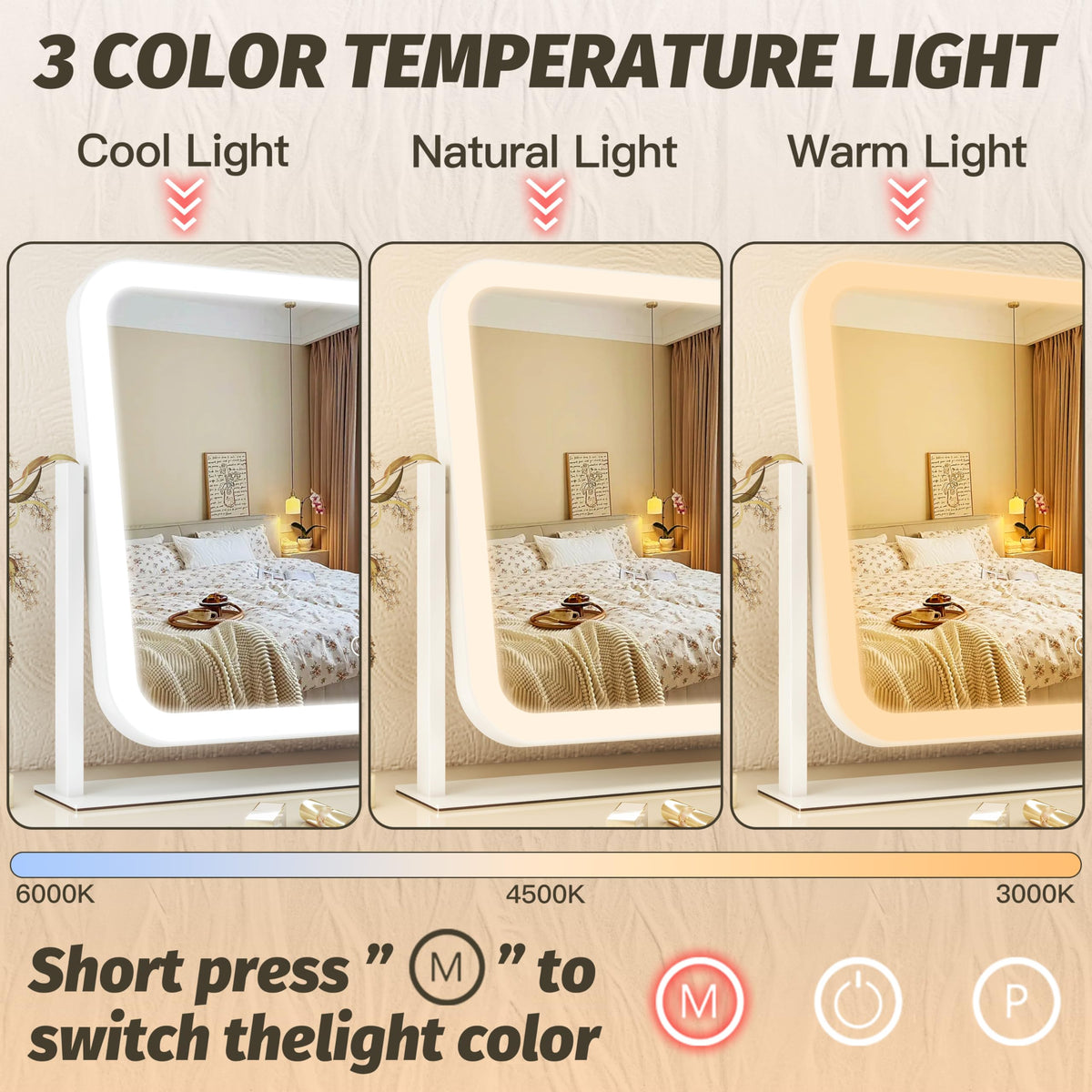 FENNIO Vanity Mirror with Lights 17 x13 Makeup Mirror with - FENNIO Official Imagery - 4