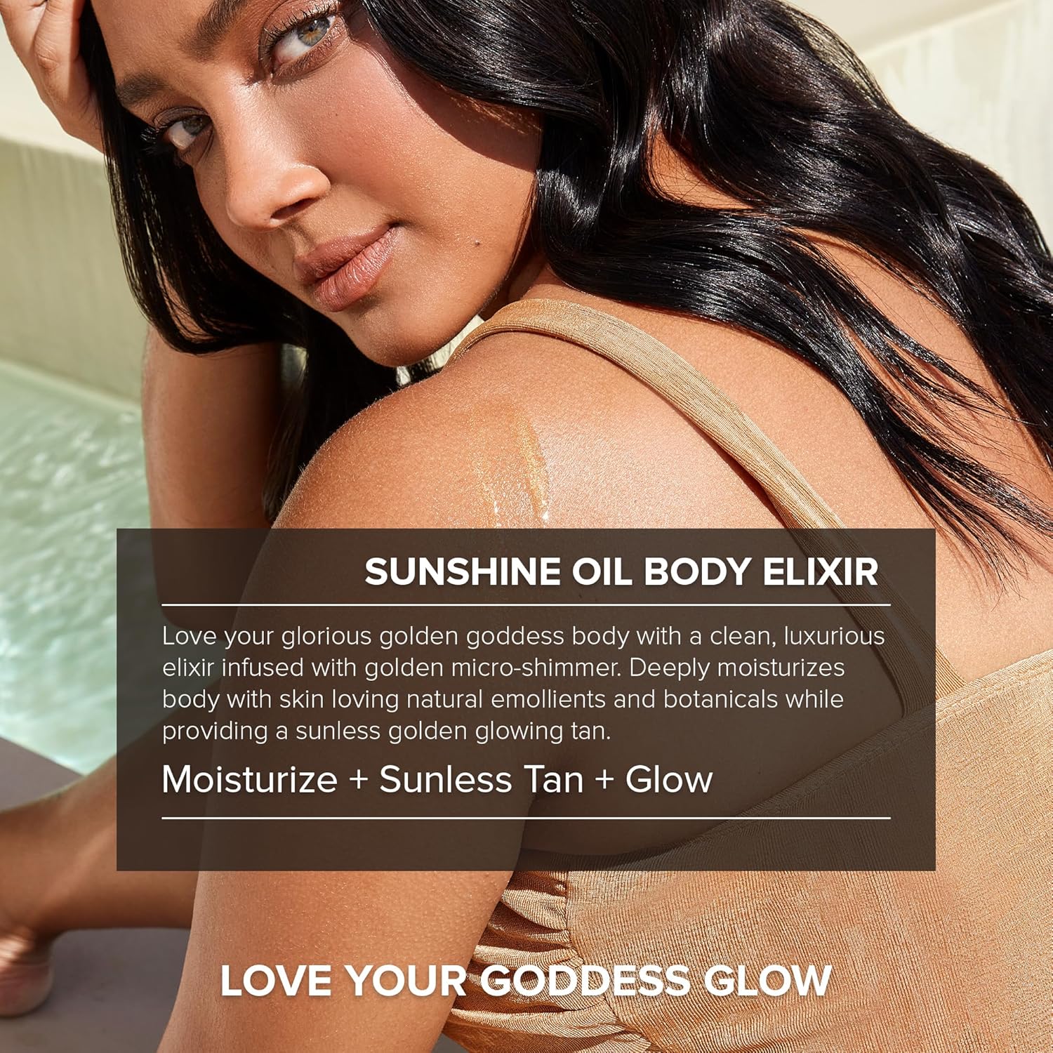 Elefair Nudestix Sunshine Oil Body Elixir with hydrating formula, gradual tan, and golden glow visible on smooth skin.