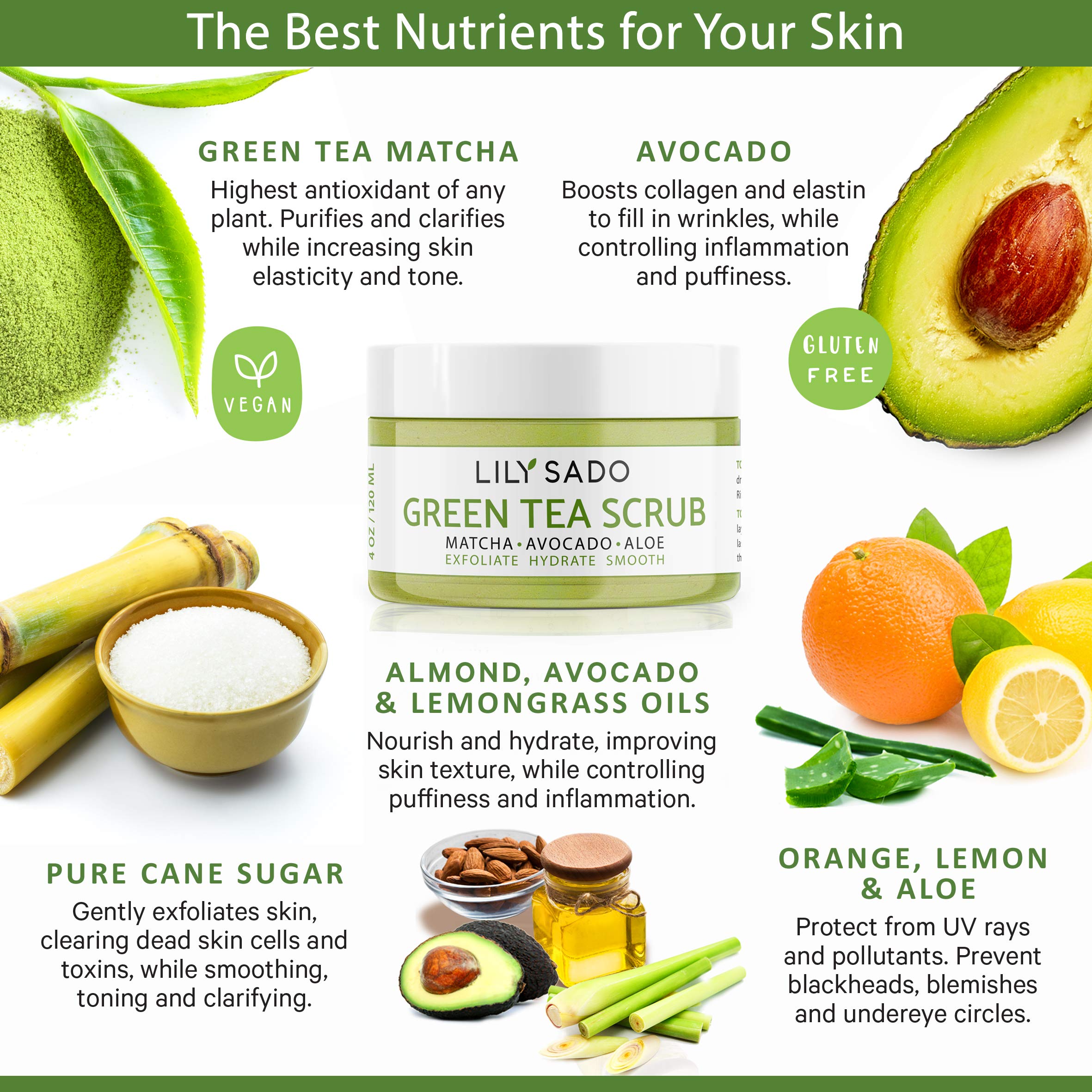 LILY SADO MATCHA ™ Sugar Facial Scrub - Best Daily Facial Exfoliating Cleanser - LILY SADO Official Product View 3