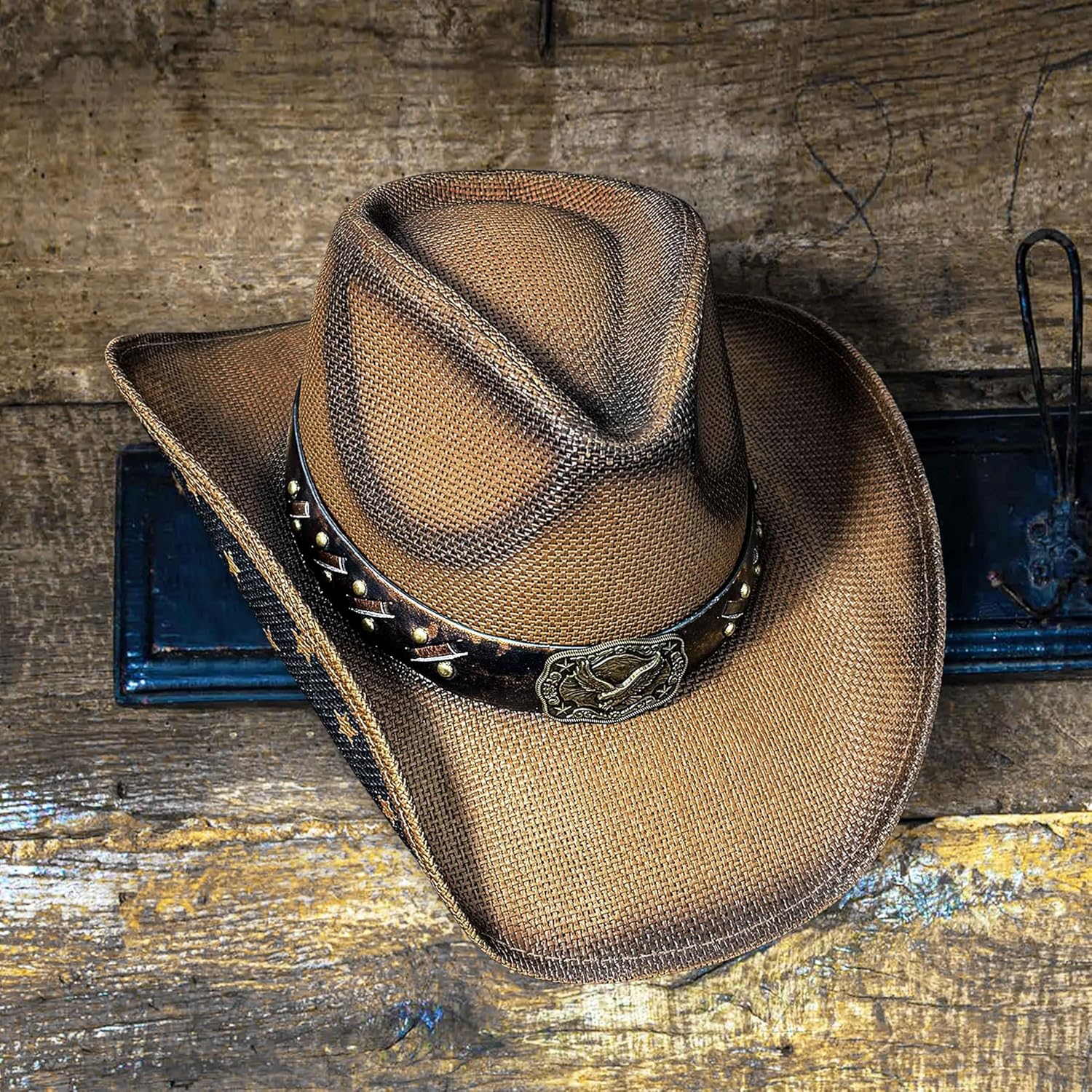 Fluffy Sense straw cowboy hat for women and men, Western sun hat ideal for country concerts, rodeos, and cowgirl outfits