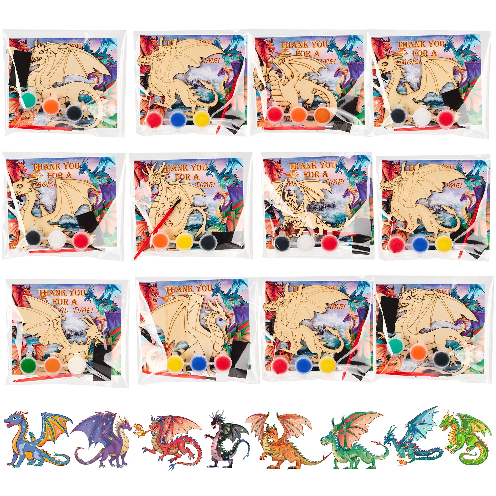 24 Set Dragon Party Favors DIY Wooden Dragon Painting Craft Kit - Product Imagery