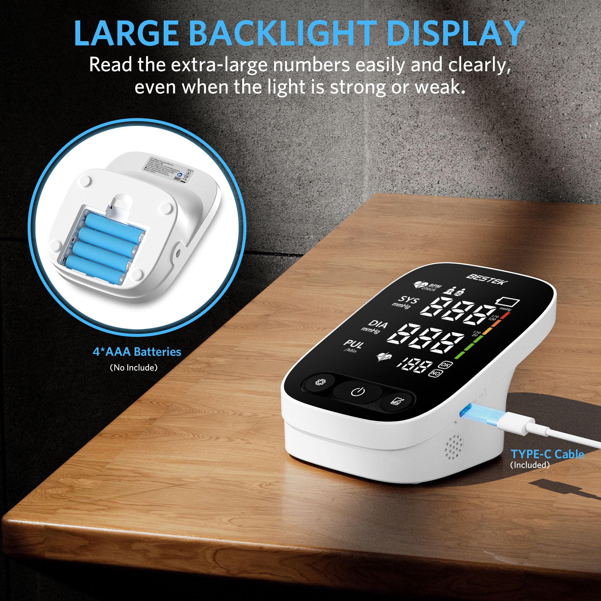 BESTEK Blood Pressure Monitor, Automatic Upper Arm BP Machine for Home Use