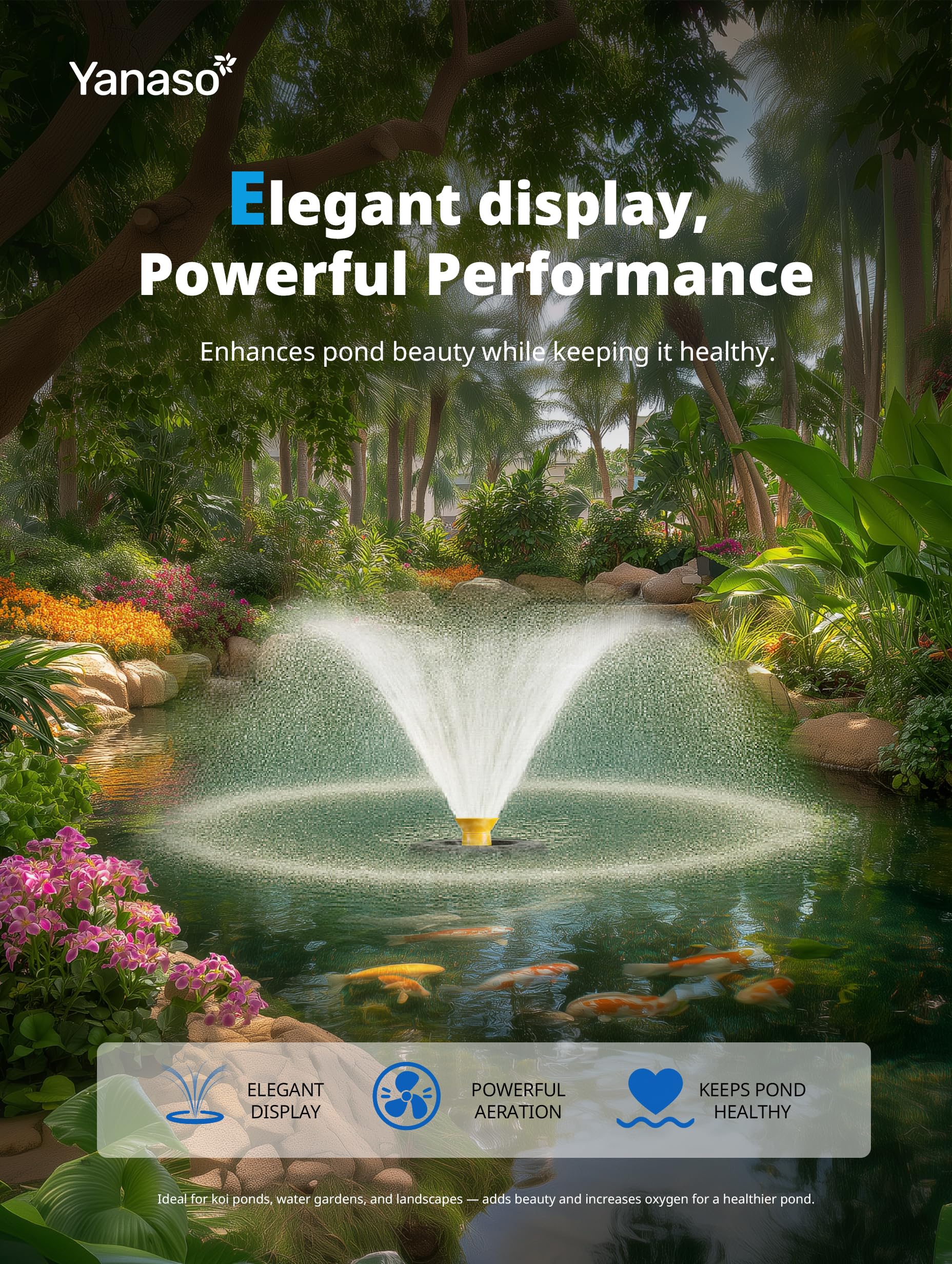 YANASO Pond Fountain Aerator, 1HP 15000 GPH Fountain Pump with Ti - YANASO Official Product View 3