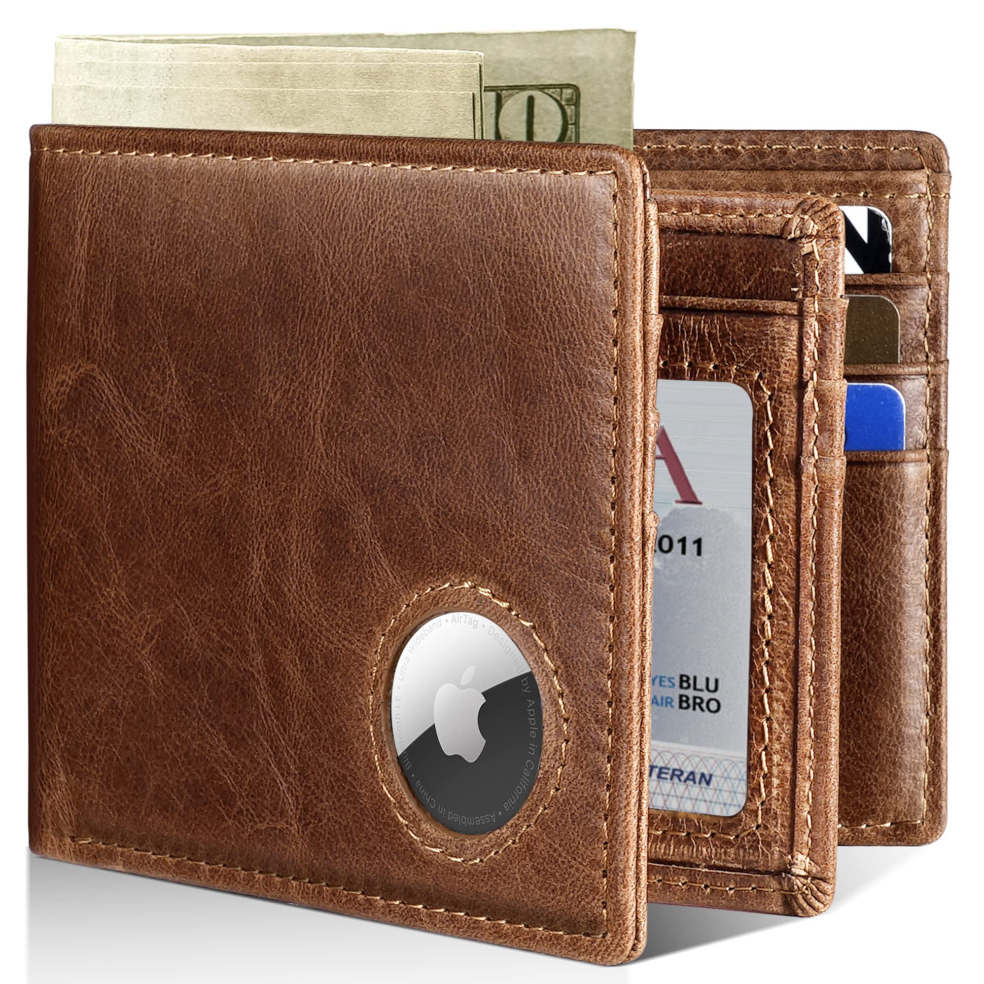 Artpaxy Men's Leather AirTag Wallet – RFID Blocking