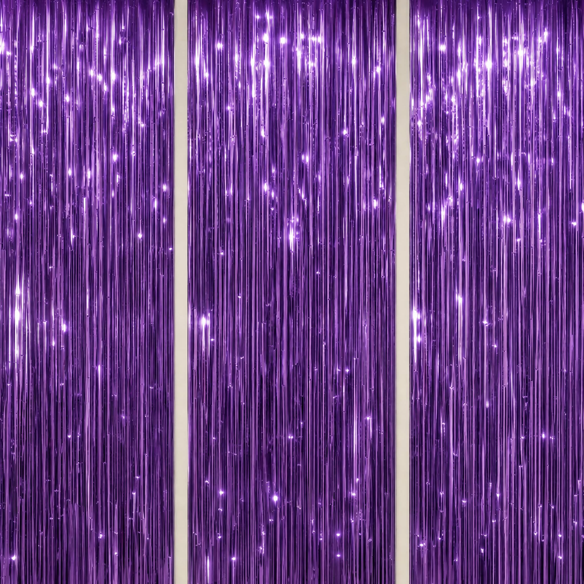 DECOCKRAT 3 Pack Foil Fringe Backdrop - Purple Shiny Tinsel - Product Imagery