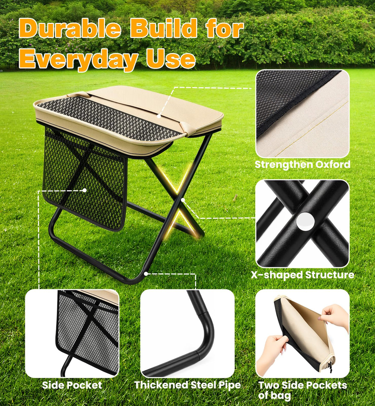 2 Pcs XL Foldable Backpack Stool for Adults 14 2 Wide Seat - OrbitShell Official Imagery - 6