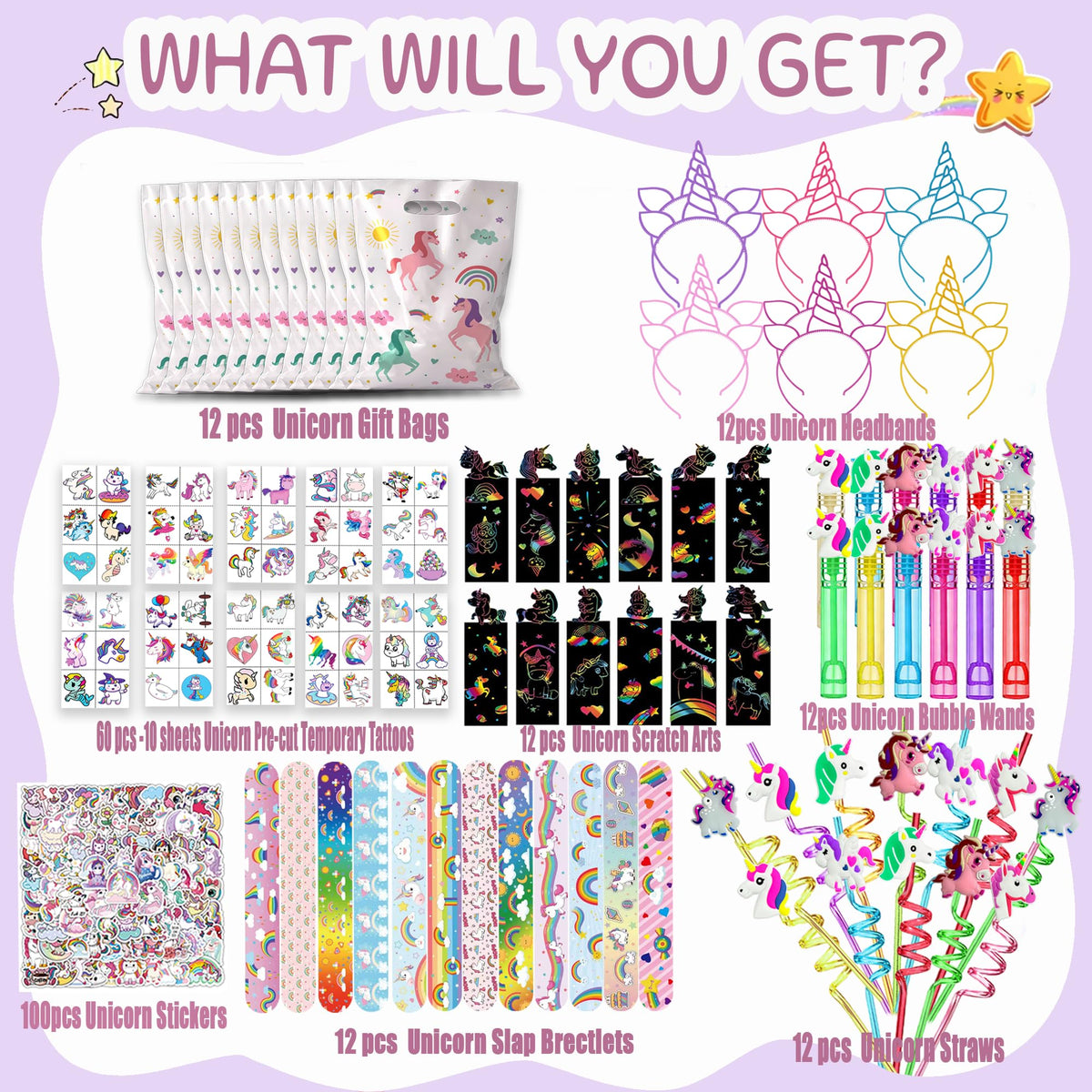 256PCS Unicorn Party Favors Set with Gift Bags Wands Straws - Fybnqlira Official Imagery - 4