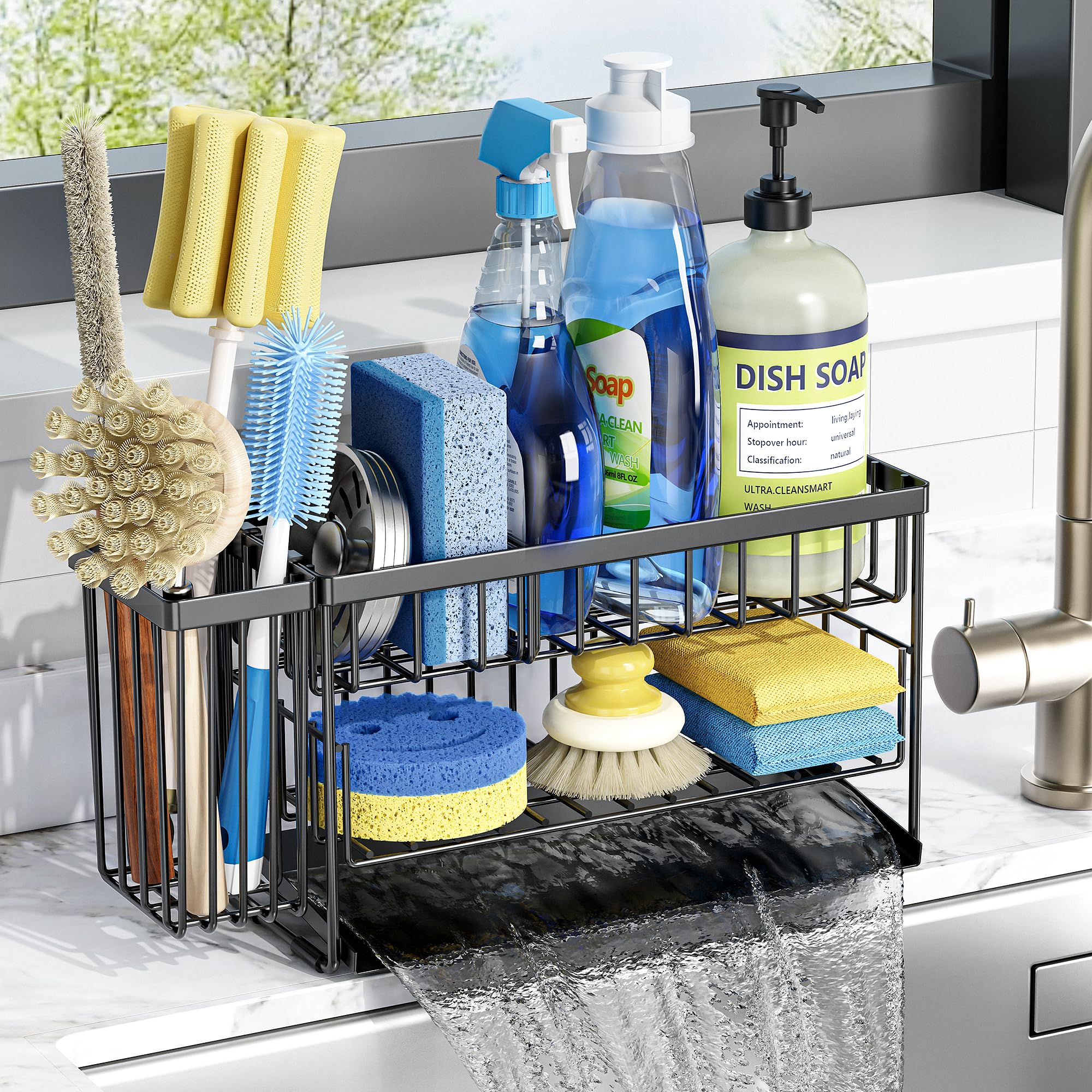 Cisily 2-Tier Kitchen Sink Caddy Organzier Rack with Dish Brush S - Cisily Official Product View 1