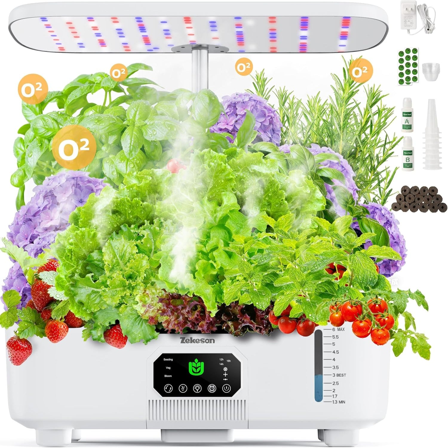 Zekeson misting hydroponic indoor herb garden kit with 15 pods and smart planter for growing fresh herbs at home