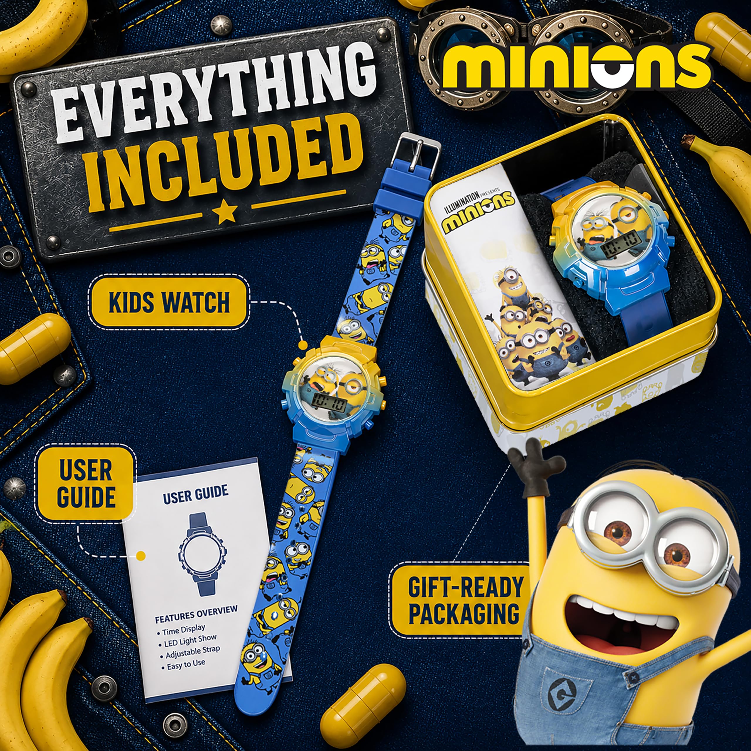 Accutime Minions Kids Watch – Flashing Dial Lights, LCD Display, Adjus - View 7