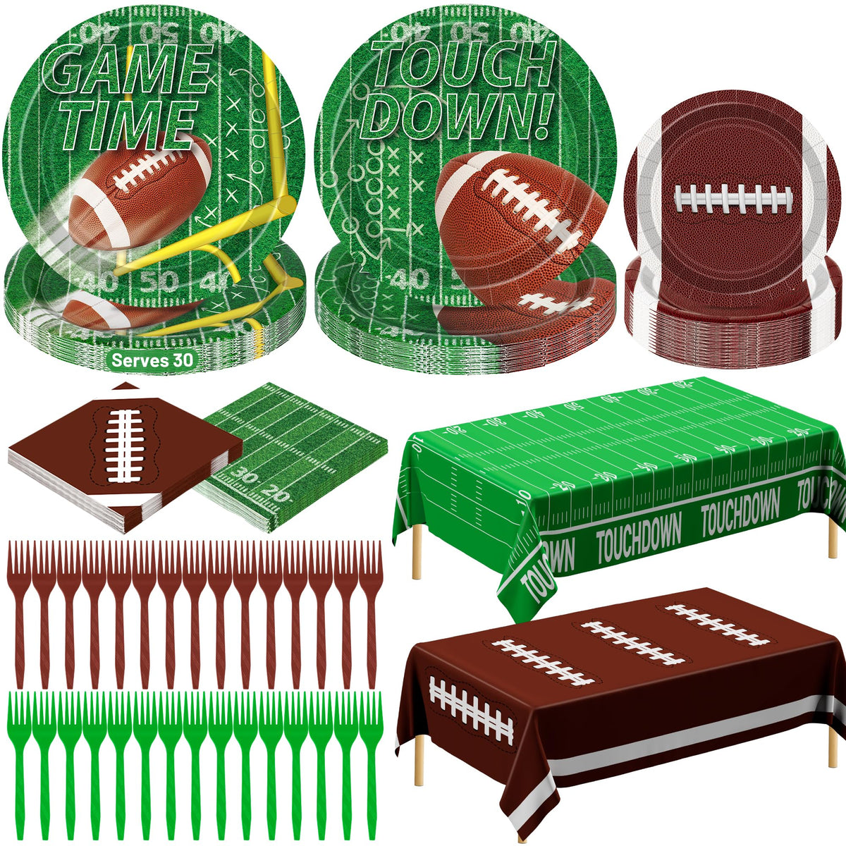 122 Pcs Football Plates and Napkins Serves 30 Guests - QZYL Official Imagery - 1