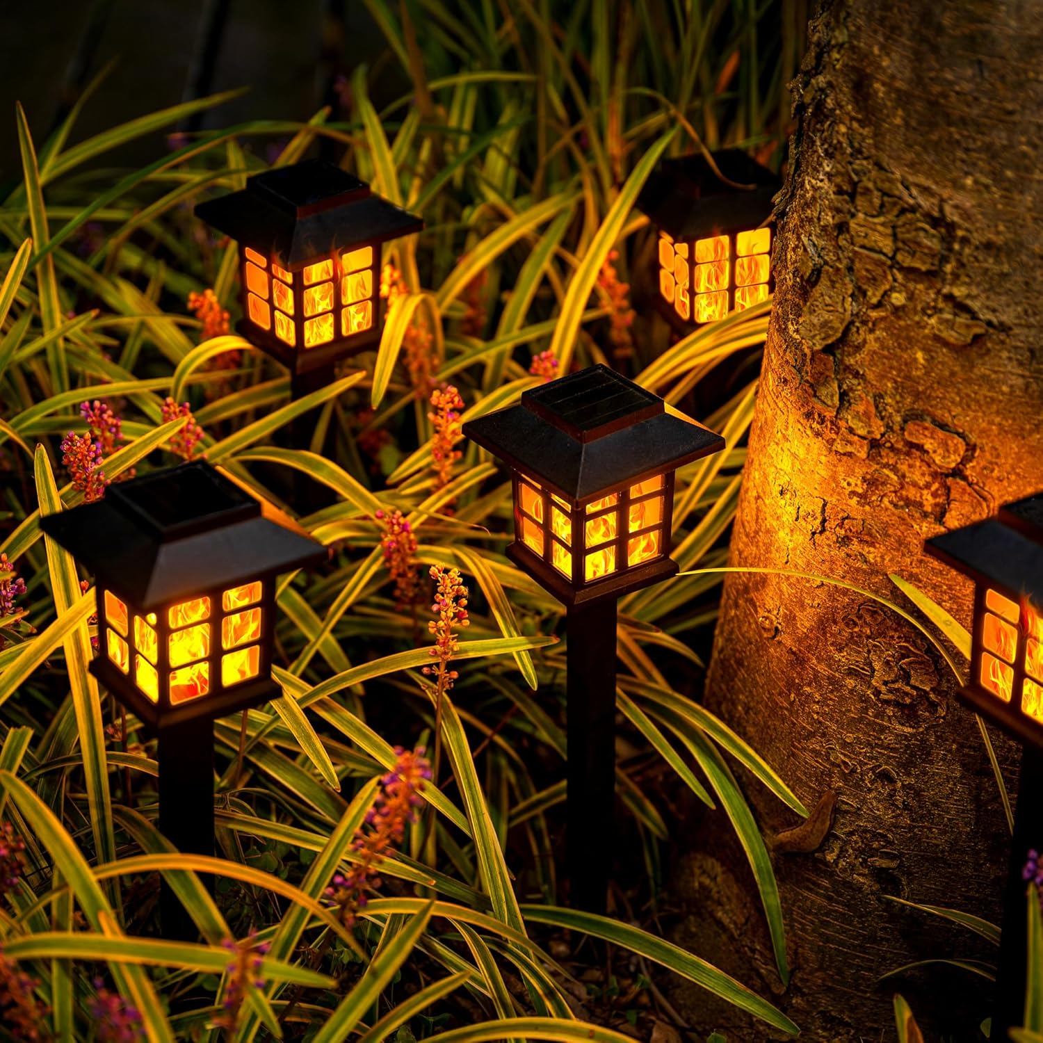 GIGALUMI Solar Lights for Outside,12 Pack Flickering Flame LED Solar Outdoor Lights