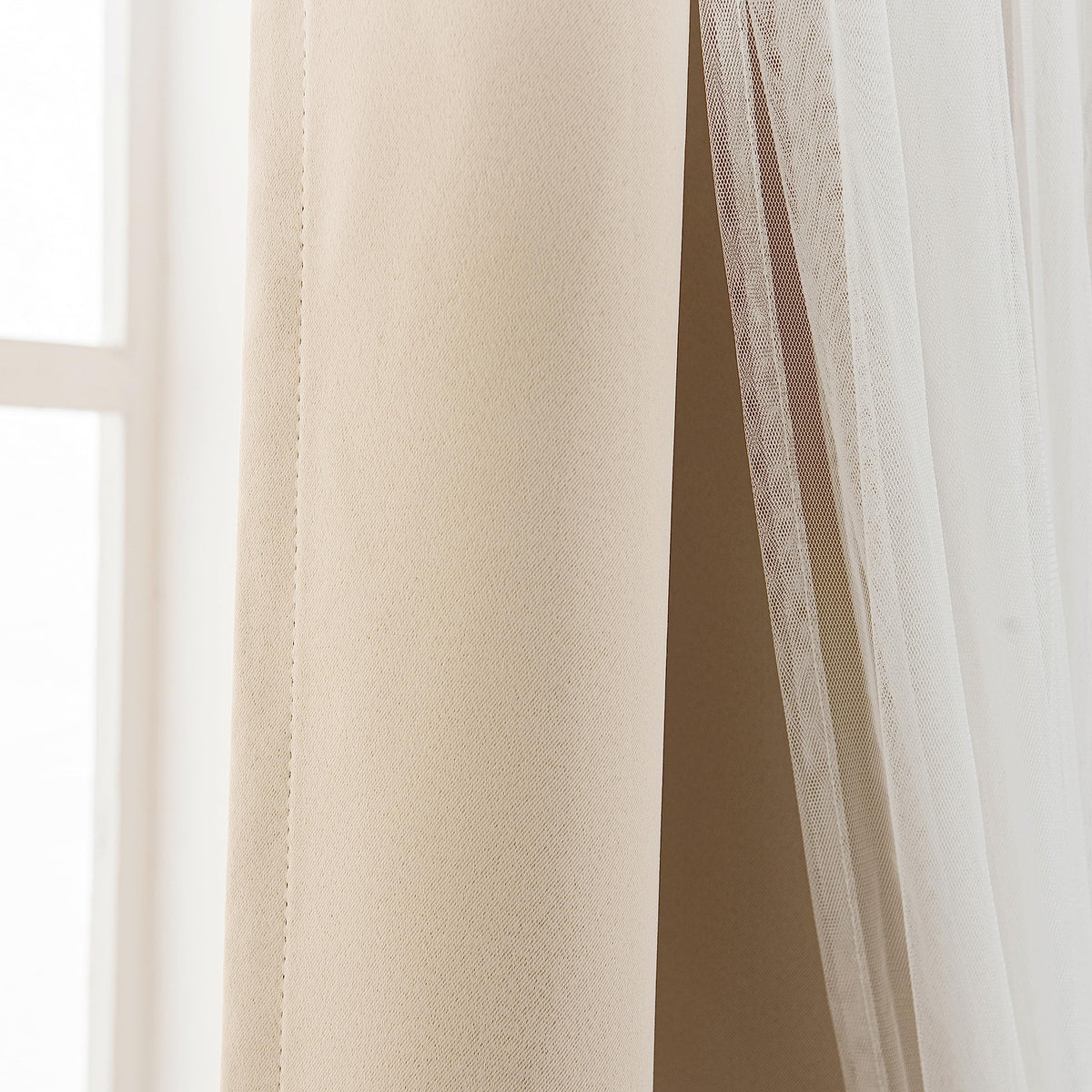 INLINAS Blackout Curtains with Sheer Overlay Beige 52x84 - INLINAS Official Imagery - 7