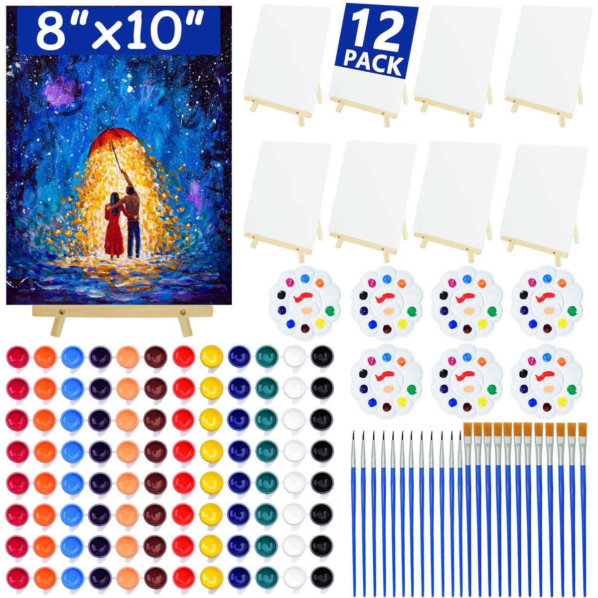 12 Pack 8x10 Canvas and Easel Set Paint and Sip Kit for - BIDDFA Official Imagery - 1