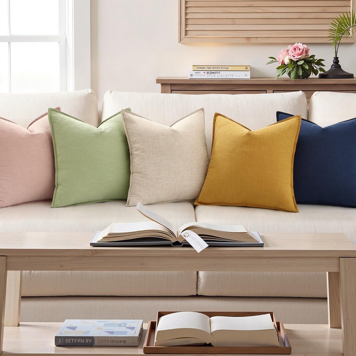 decorUhome Fall Beige Linen Throw Pillow Covers 22x22 Set of - decorUhome Official Imagery - 5