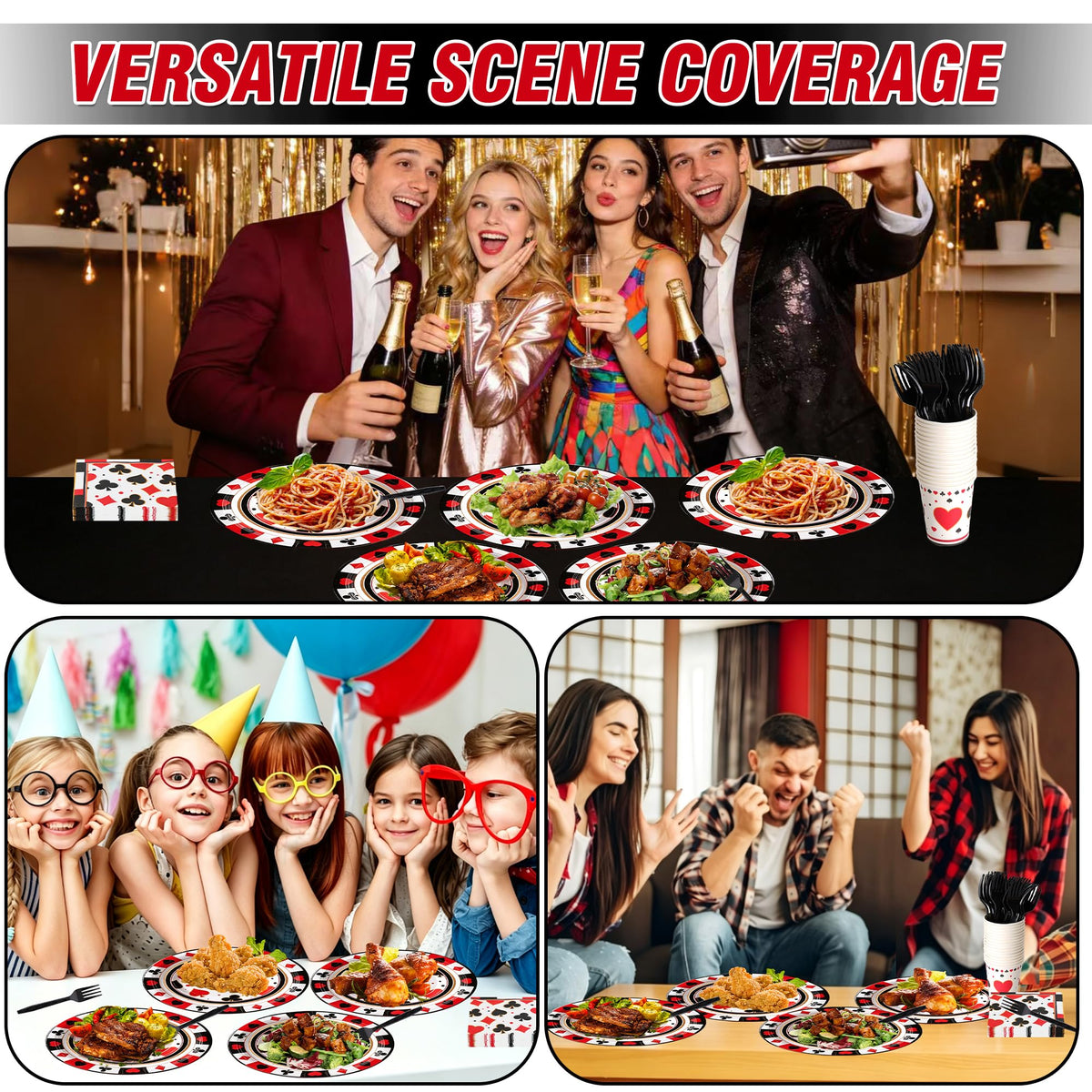 144 Pcs Casino Tableware Set for 24 Guests Heavy Duty 7 9 - COSINIA Official Imagery - 7