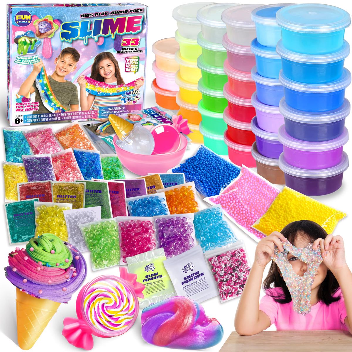 33 Cups Jumbo Slime Kit for Kids FunKidz Premade Ultimate - FUN KIDZ Official Imagery - 1