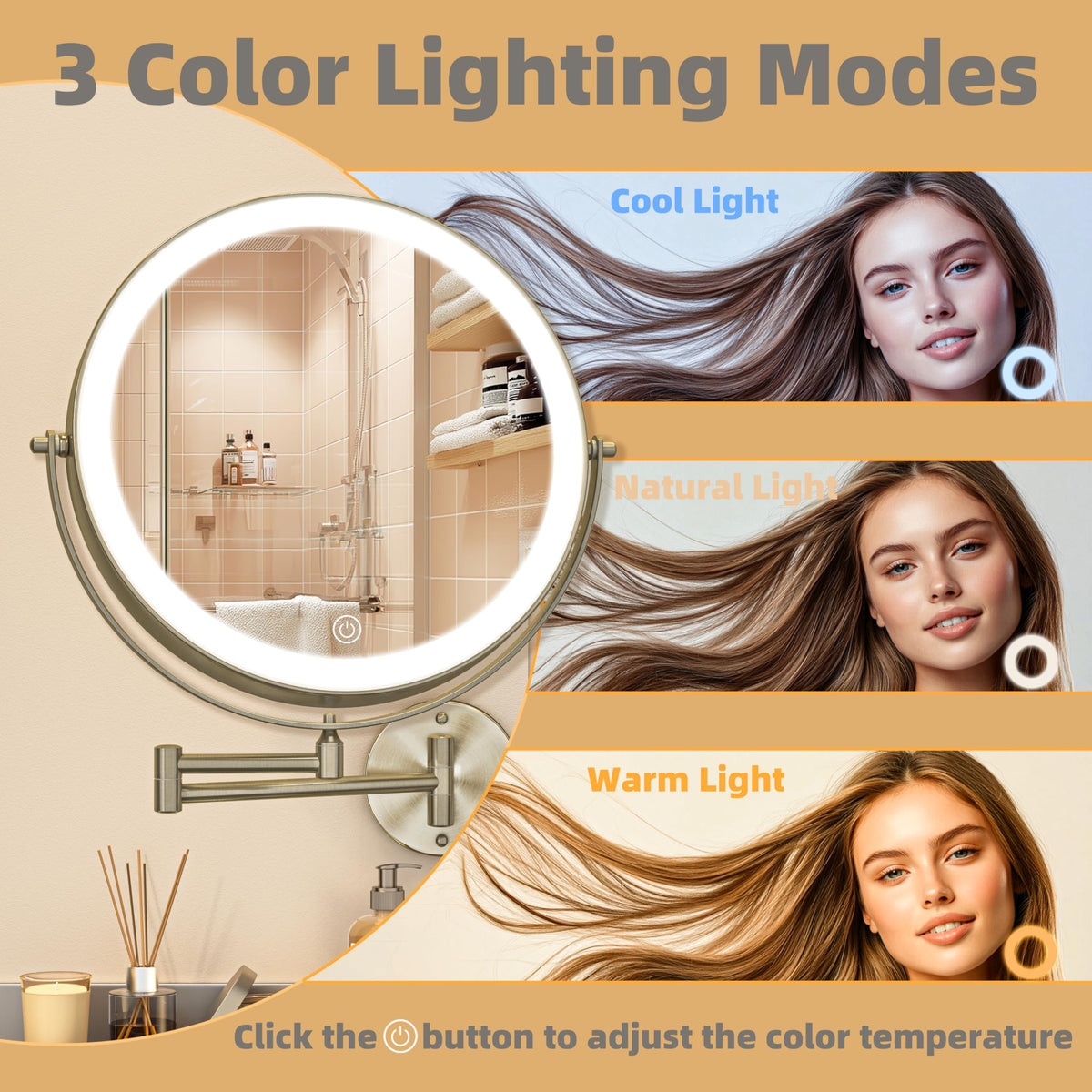 8 5 Wall Mounted Makeup Mirror with Light 2000mAh - Batuso Official Imagery - 8