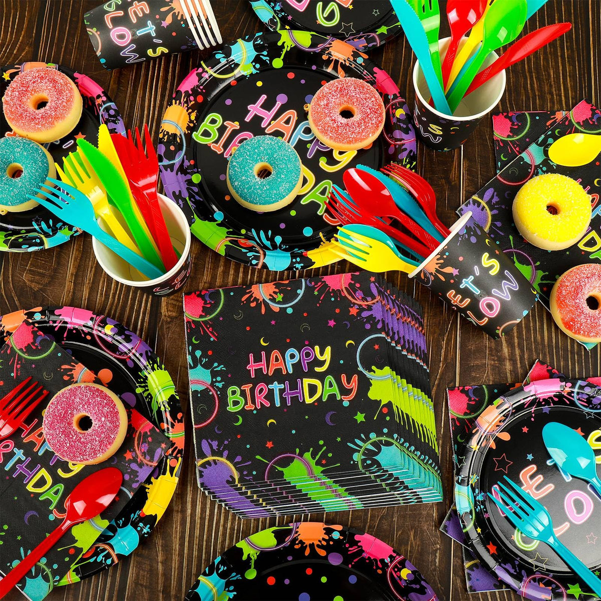 168 Pcs Serves 24 Guests Happy Birthday Party Plates and - Clapzooki Official Imagery - 8