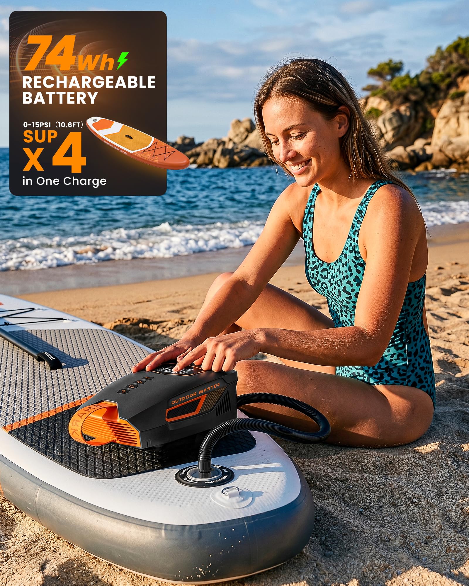OutdoorMaster Shark 3 Mini 74Wh Portable Paddle Board Pump Electric - View 3