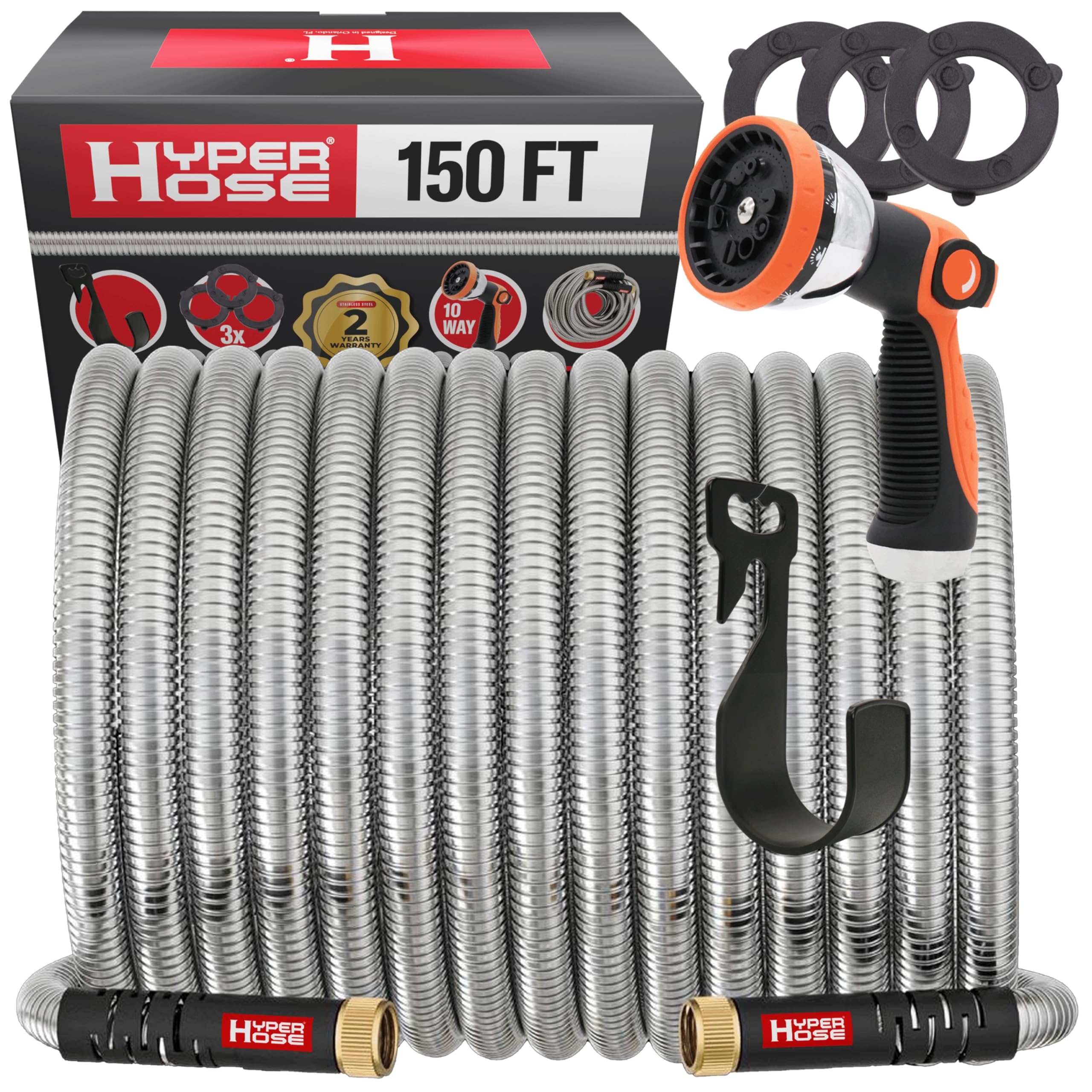HYPER HOSE Best 100 ft Metal Garden Hose Set - No-Kink Durable 31 - HYPER HOSE Official Product View 10