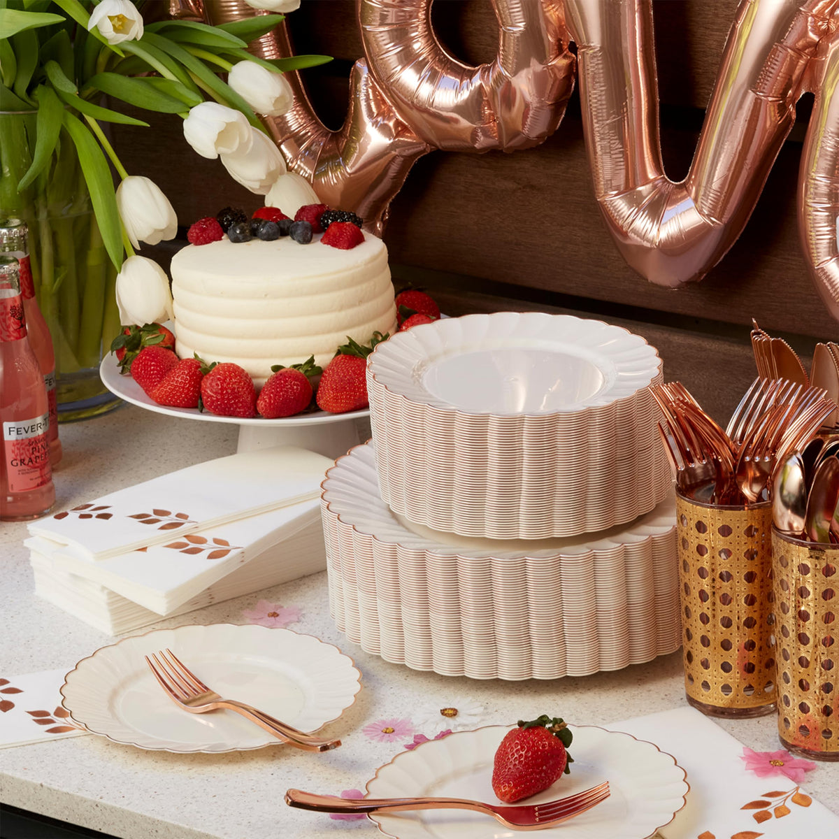 HEAVYWEIGHT Scalloped Rose Gold Disposable Dinnerware Set - By Madee Official Imagery - 3