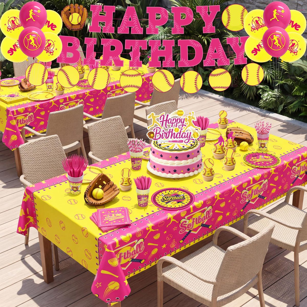 215Pcs Softball Birthday Party Decorations Tableware Set for - KLYMVA Official Imagery - 7