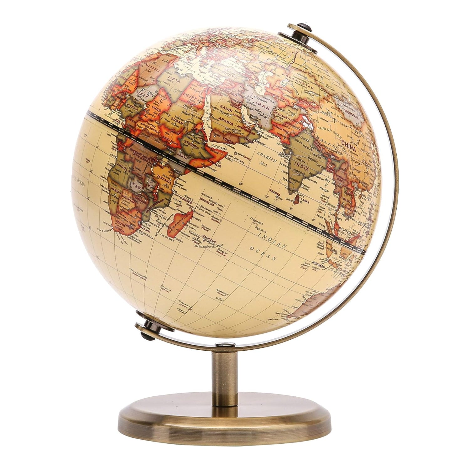 Annova antique globe with 14cm diameter, featuring detailed geographic map, perfect for educational and modern desktop display.