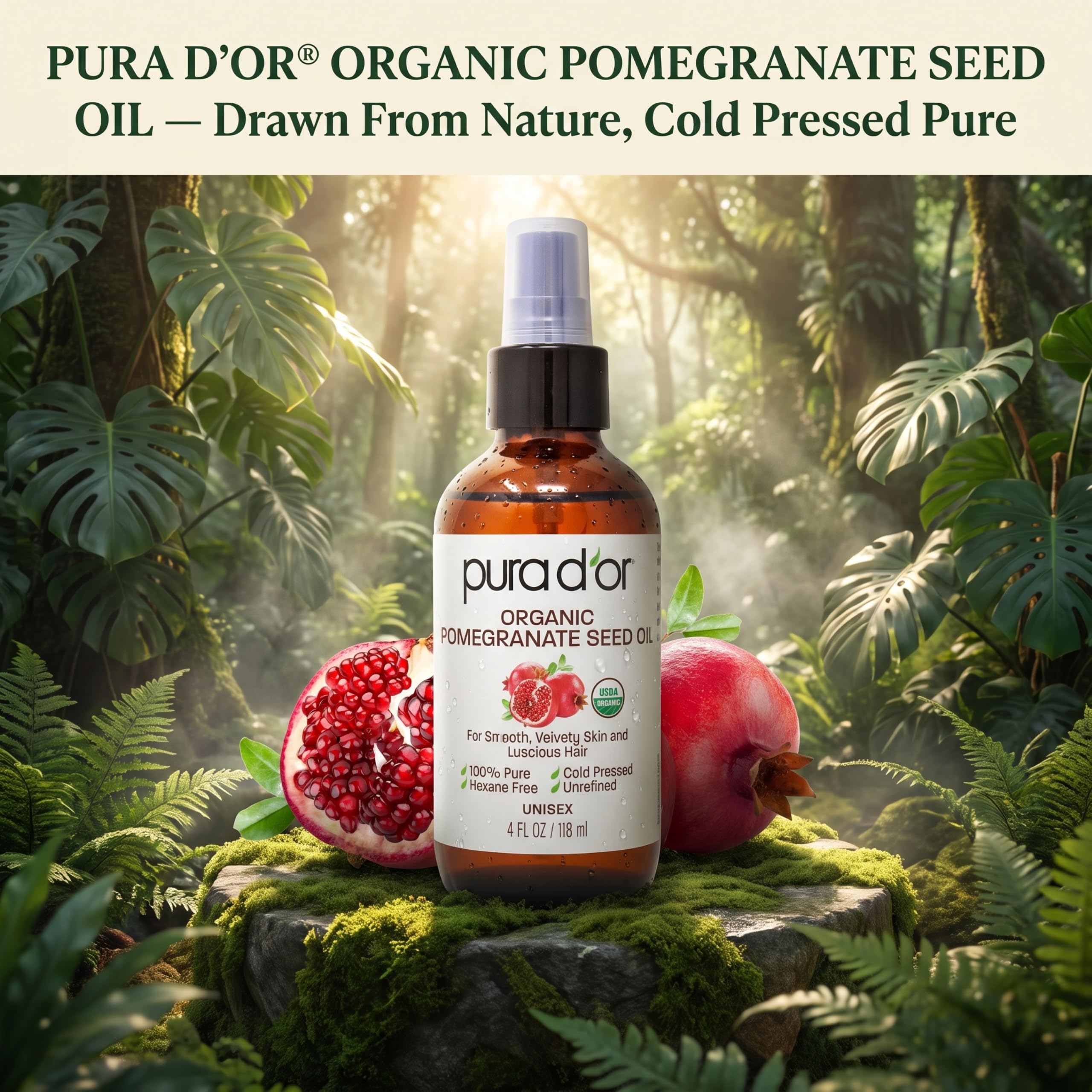 PURA D'OR ORGANIC Pomegranate Oil - 100% Pure USDA Certified Premium Grade - PURA D'OR Official Product View 3