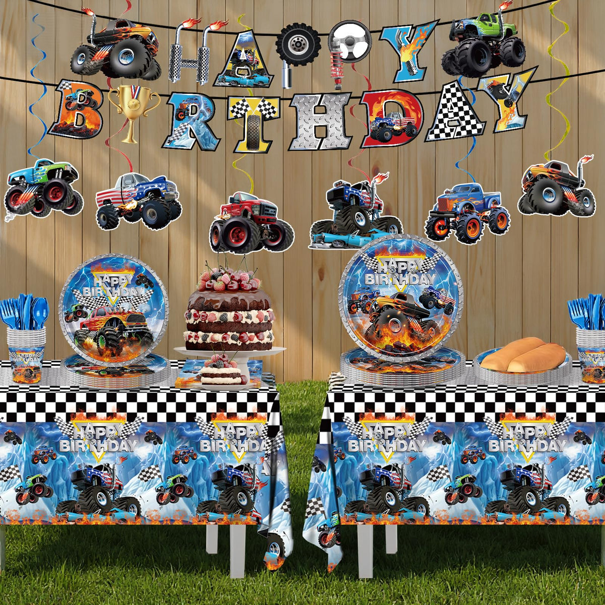 177pcs Monster Truck Birthday Decorations Plates Napkins - JVORFDG Official Imagery - 8
