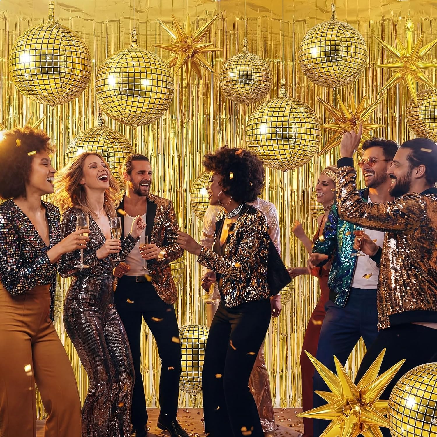 Seenelling 24-piece gold party decoration set with 22-inch 4D star balloons, bright and festive for celebrations