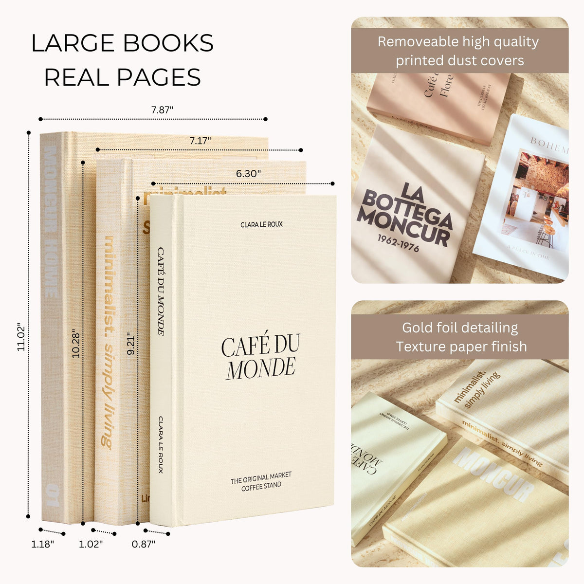 Decorative Coffee Table Books Set of 3 Beige Neutral Tones - Moncur Home Official Imagery - 4