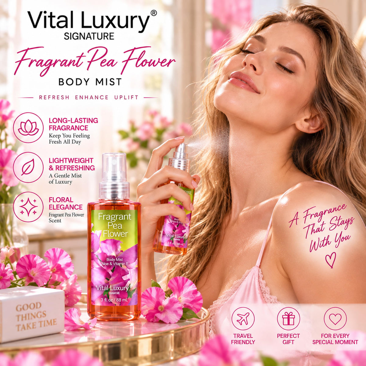 Bath Body Care Travel Set with Fragrant Pea Flower Bath Set - Vital Luxury Official Imagery - 6