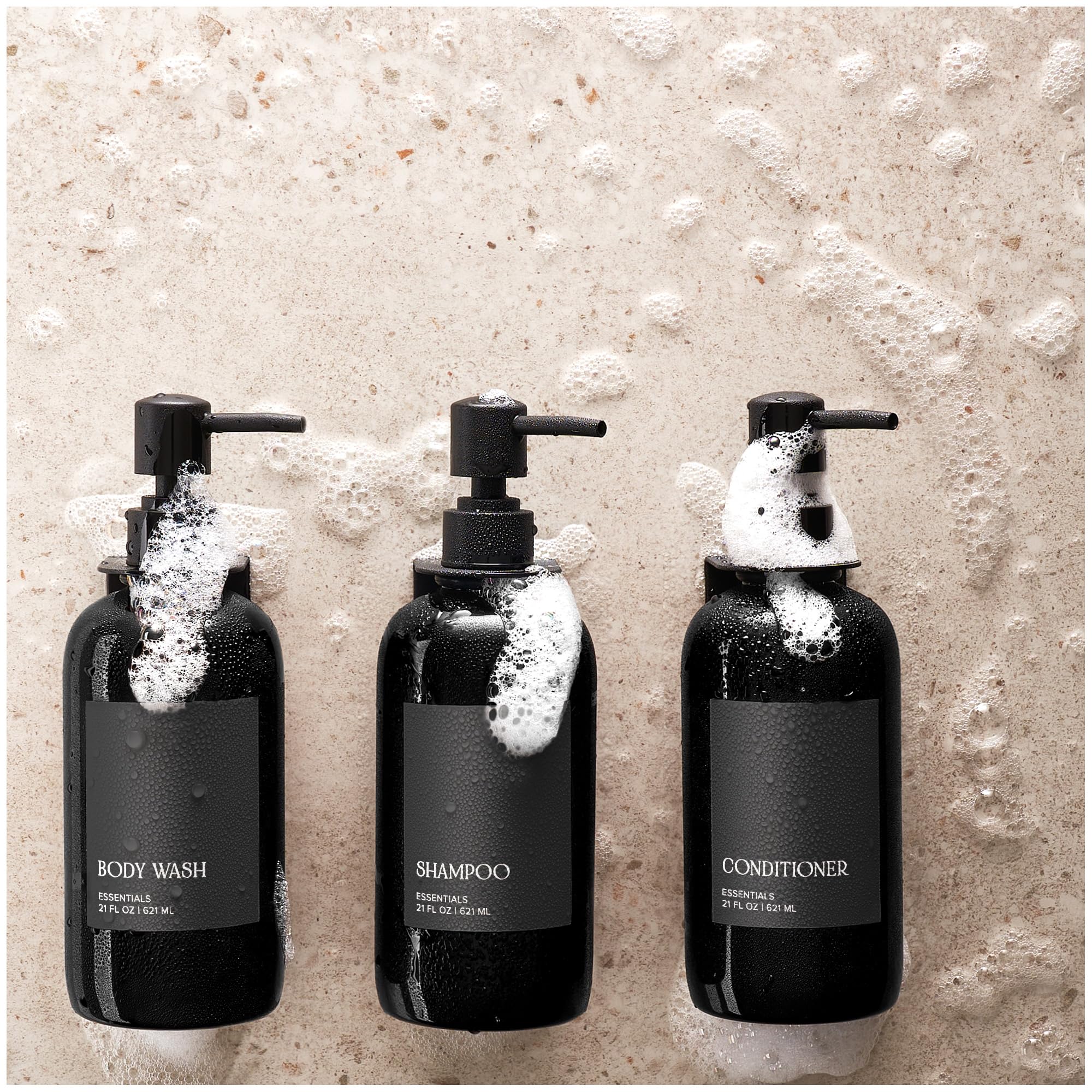 KIBAGA Stylish Shampoo & Conditioner Dispenser Set of 3 - Wall Mount, Drill Free - KIBAGA Official Product View 5