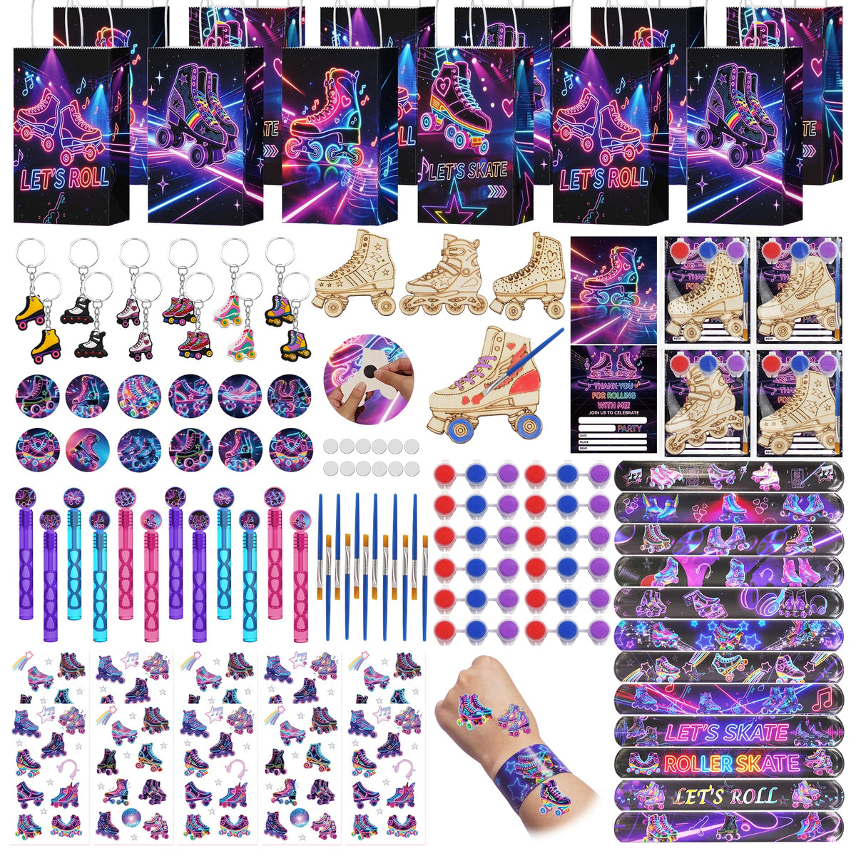 120pcs Roller Skate Party Favors Kit for Kids DIY Paint - HandTool Official Imagery - 1