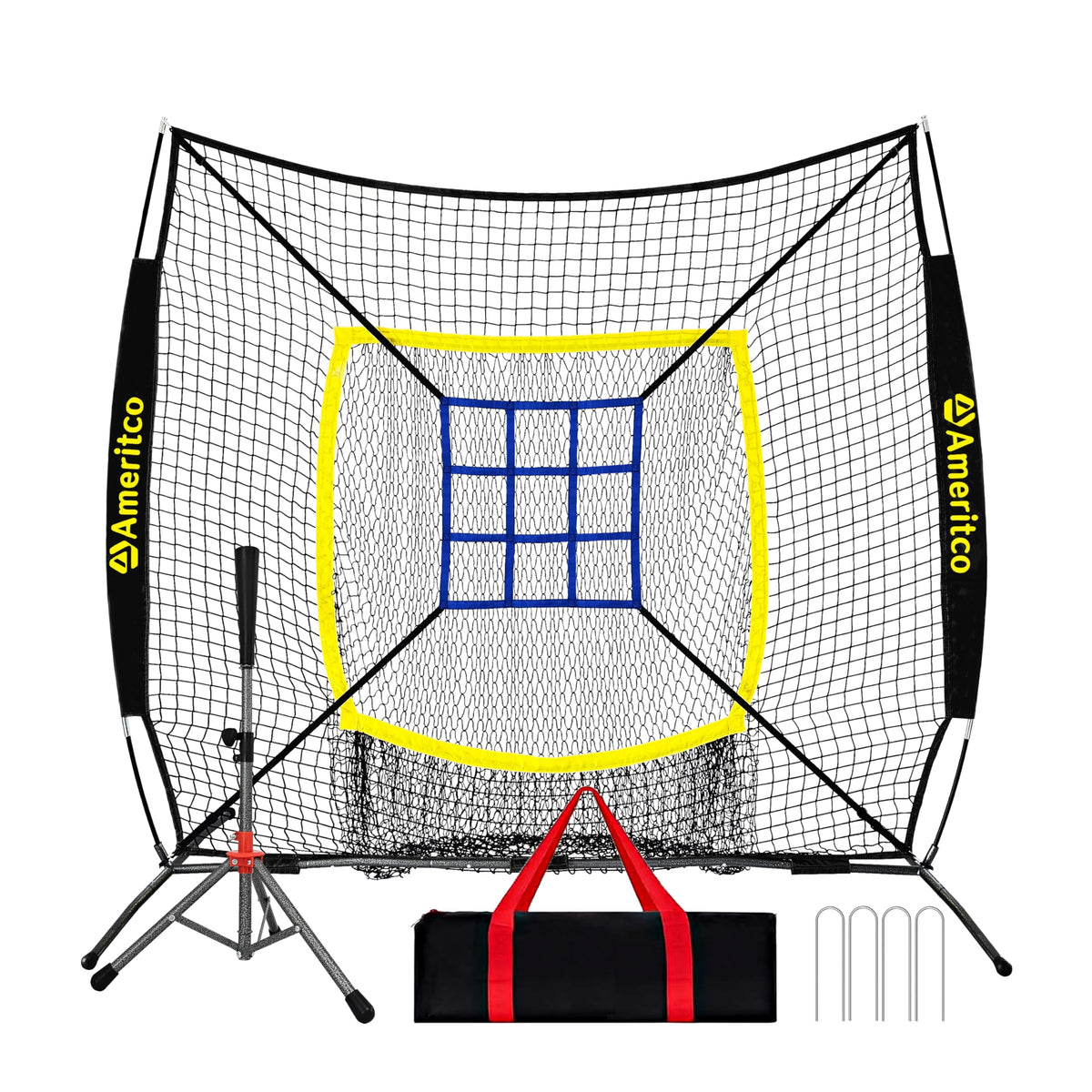 Baseball Net 7x7ft Baseball Practice Net with Tee and Target - Ameritco Official Imagery - 1