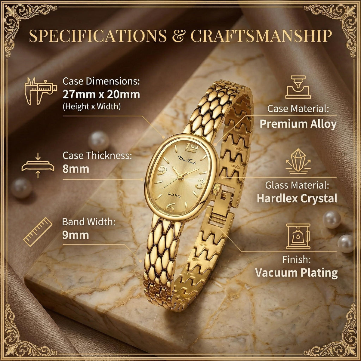 Diaofendi Petite Vintage Oval Gold Women s Watch Waterproof - Diaofendi Official Imagery - 4