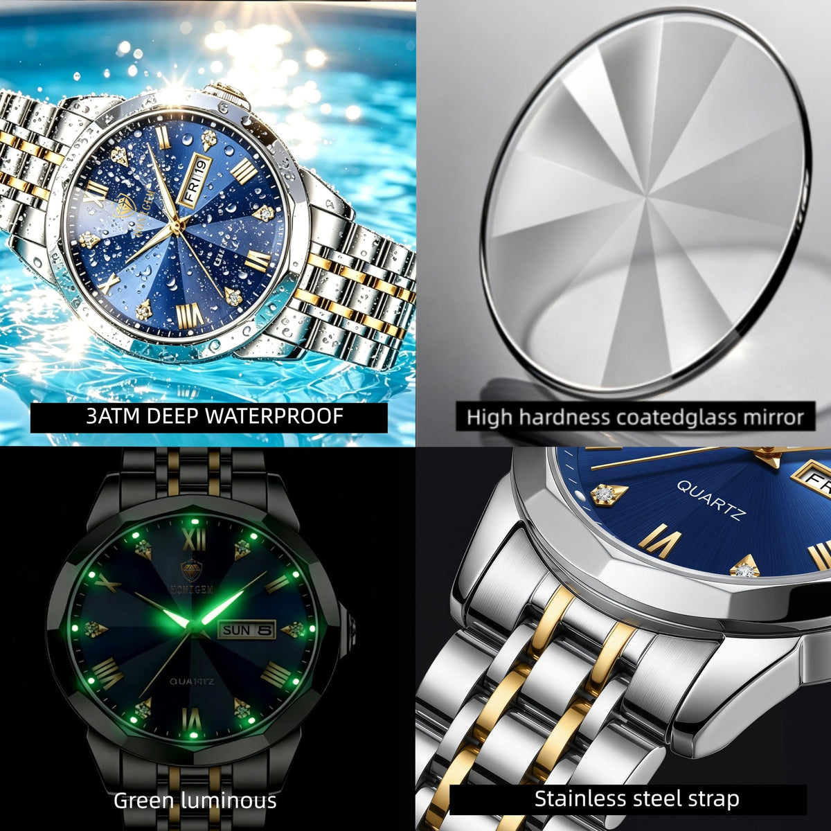 Mens Watches Chronograph Stainless Steel Business Dress - HONIGEM Official Imagery - 6