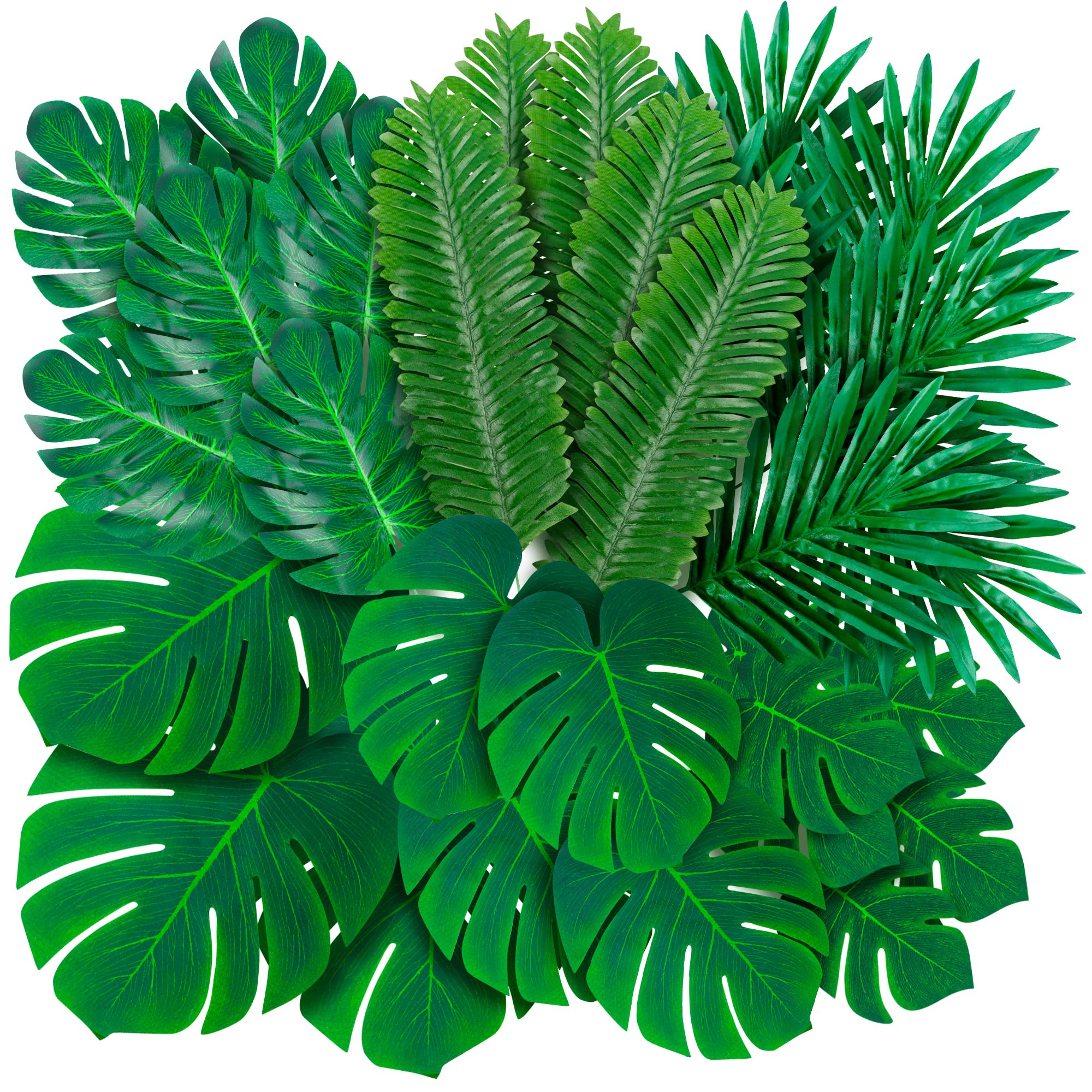 108 Pack Palm Leaves Artificial Tropical Monstera - 6 Kinds - Product Imagery