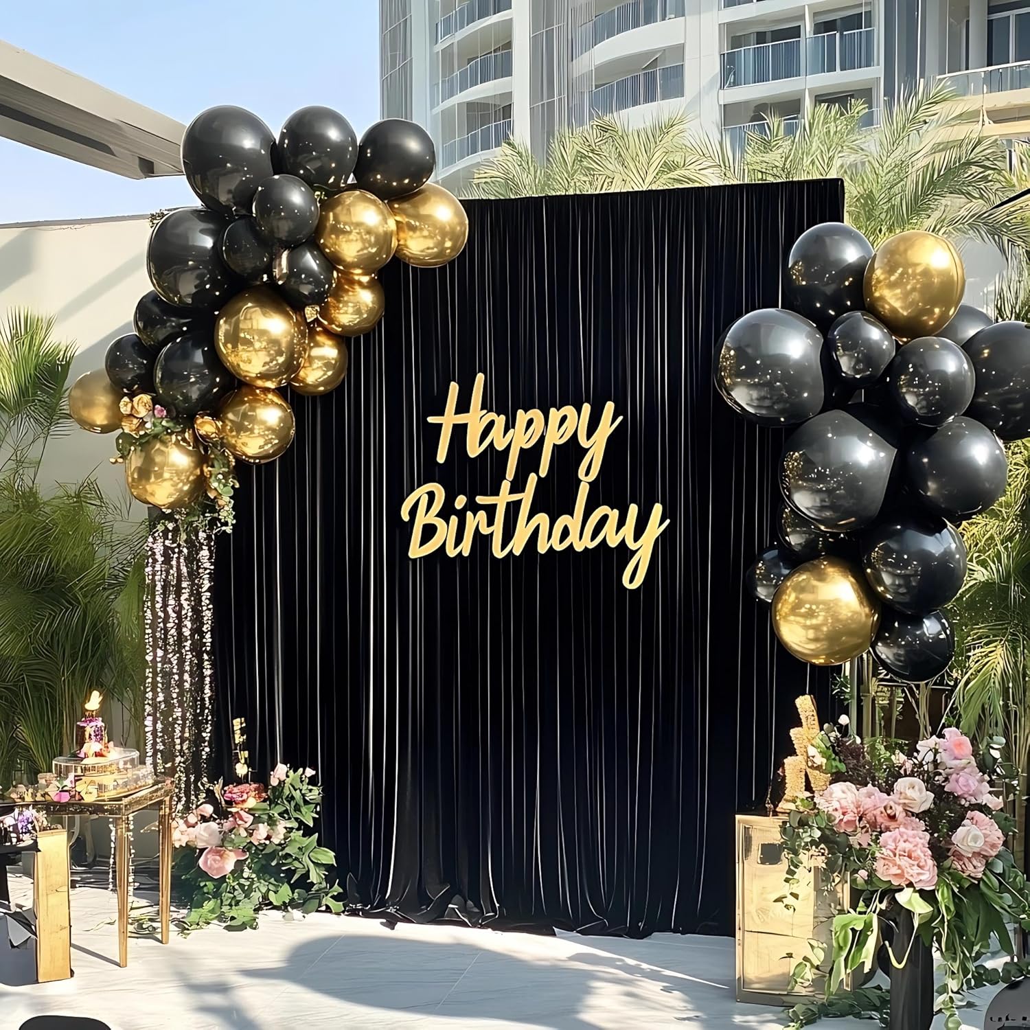 Patimate Black Gold Confetti Balloons Set, 50 pcs 12 inch Metallic Gold Black