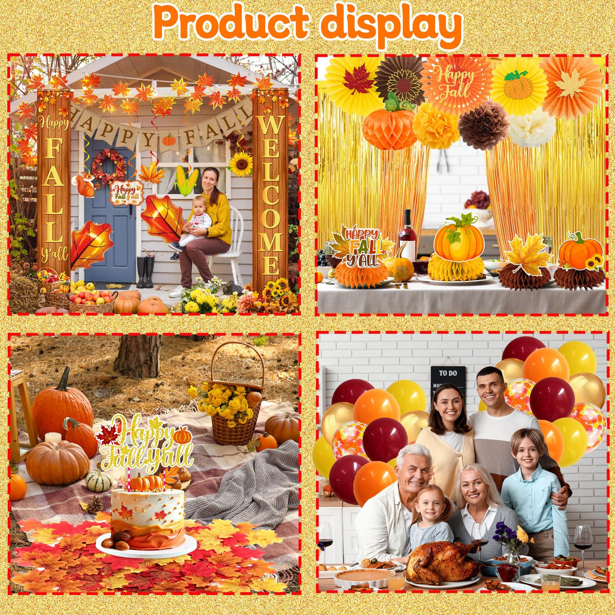 Fall Party Decorations Set Happy Fall Banner Hanging Swirls - Peghoqu Official Imagery - 5