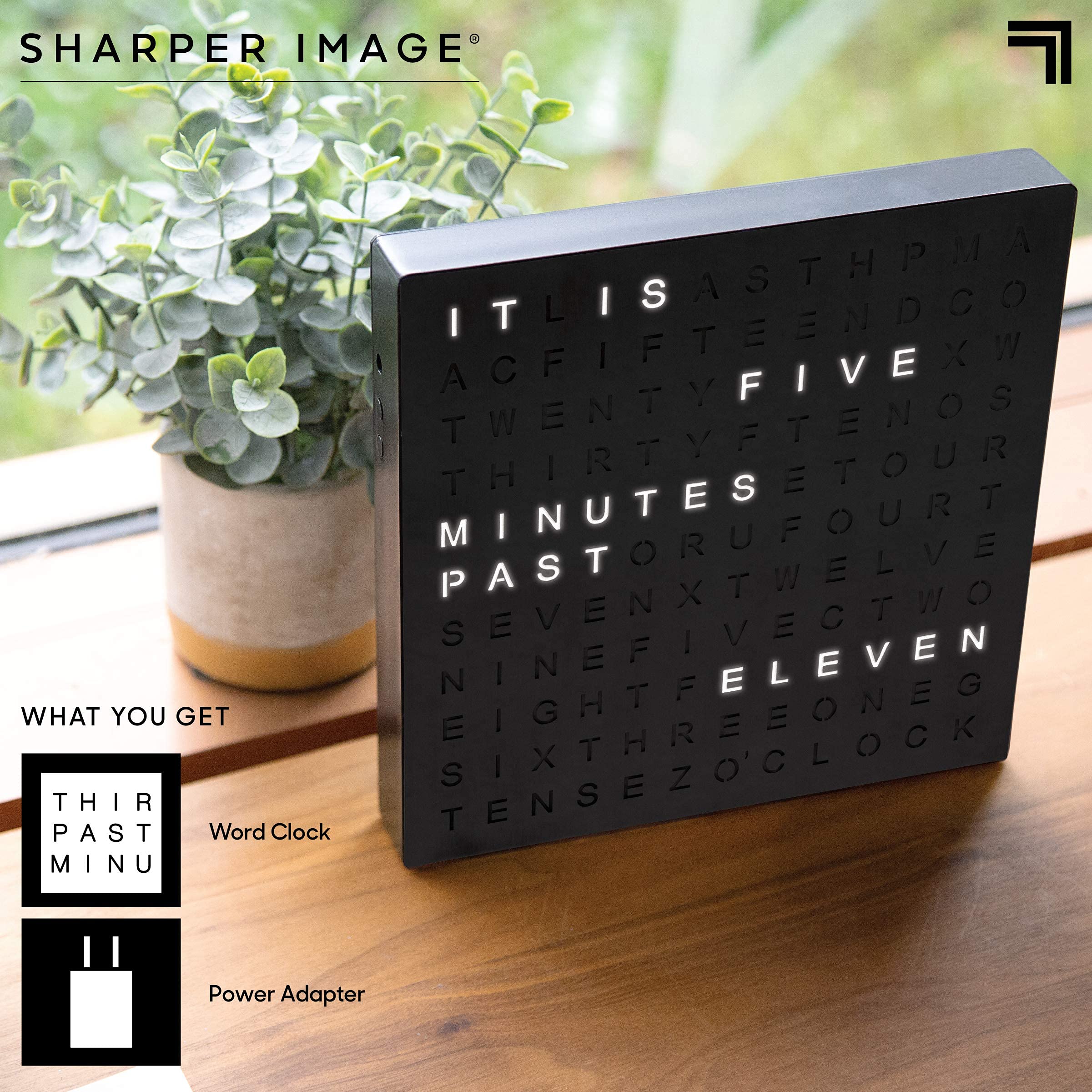 Sharper Image LED Word Digital Clock 7 75 Black Finish Light - Sharper Image Official Imagery - 7