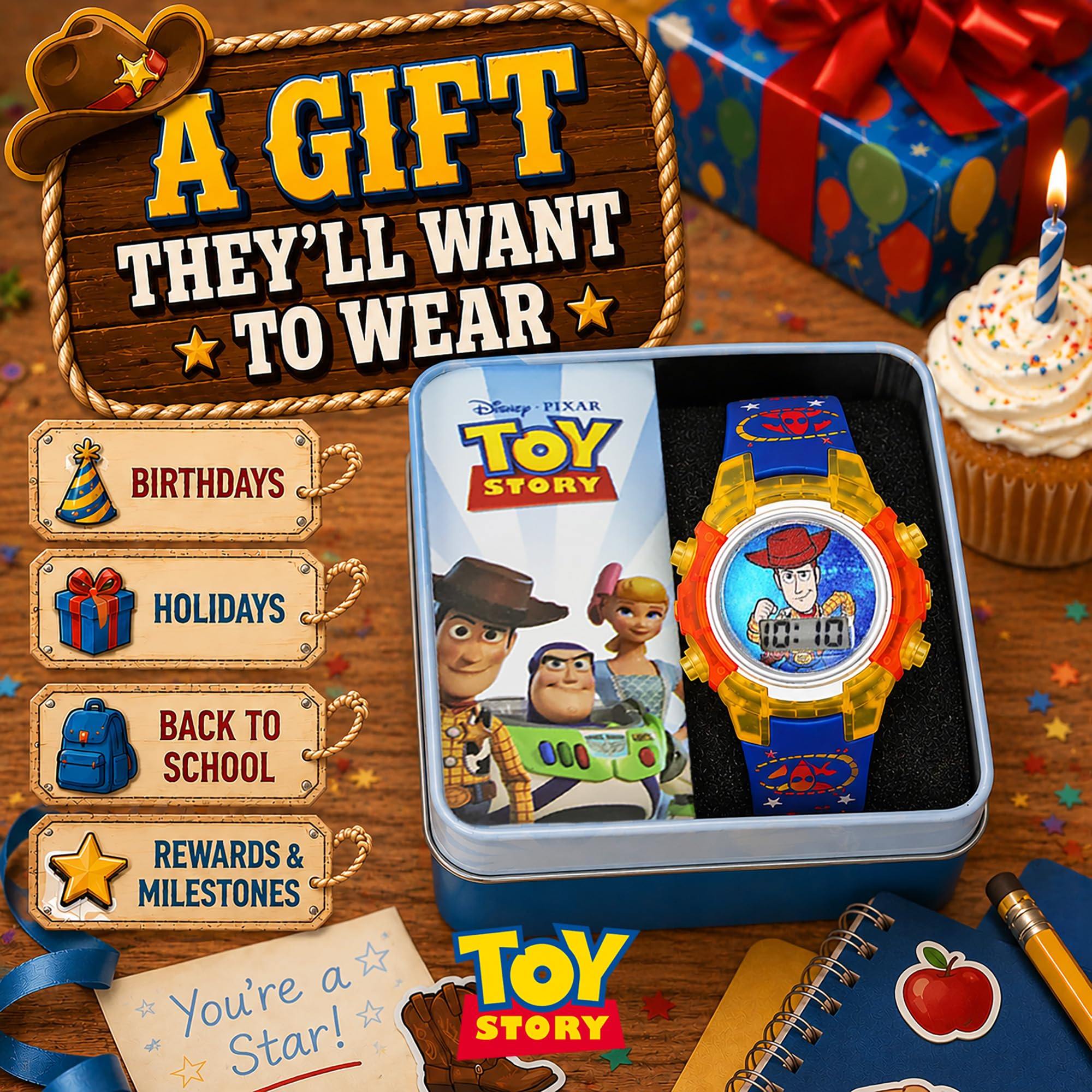 Accutime Toy Story 4 Kids Digital LCD Watch – Flashing Dial, Woody Cha - View 6